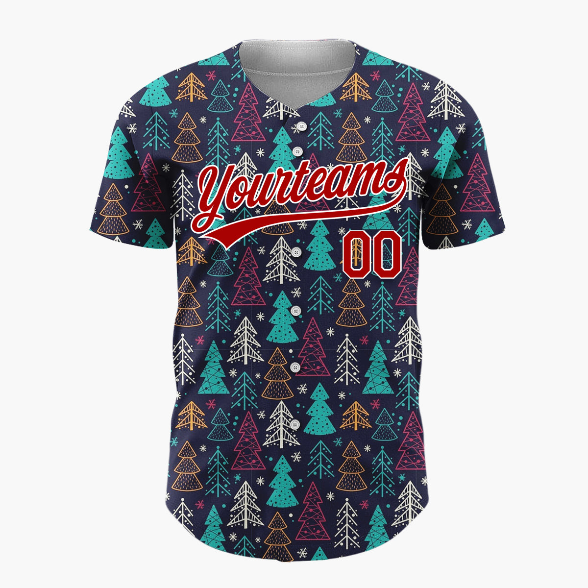 Custom Dark Blue Christmas Trees Festive Doodles Cartoon Pattern Christmas Baseball Jersey