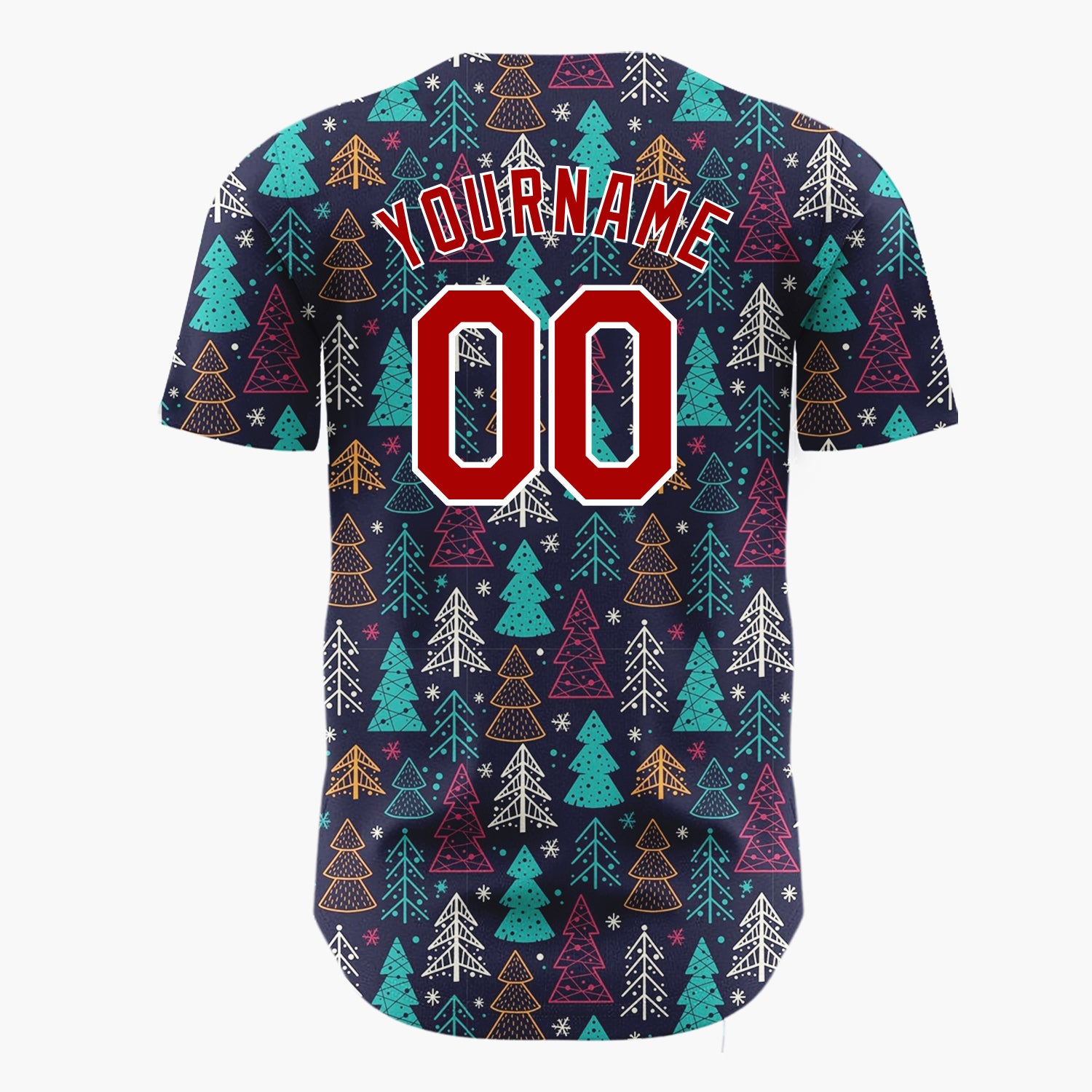 Custom Dark Blue Christmas Trees Festive Doodles Cartoon Pattern Christmas Baseball Jersey