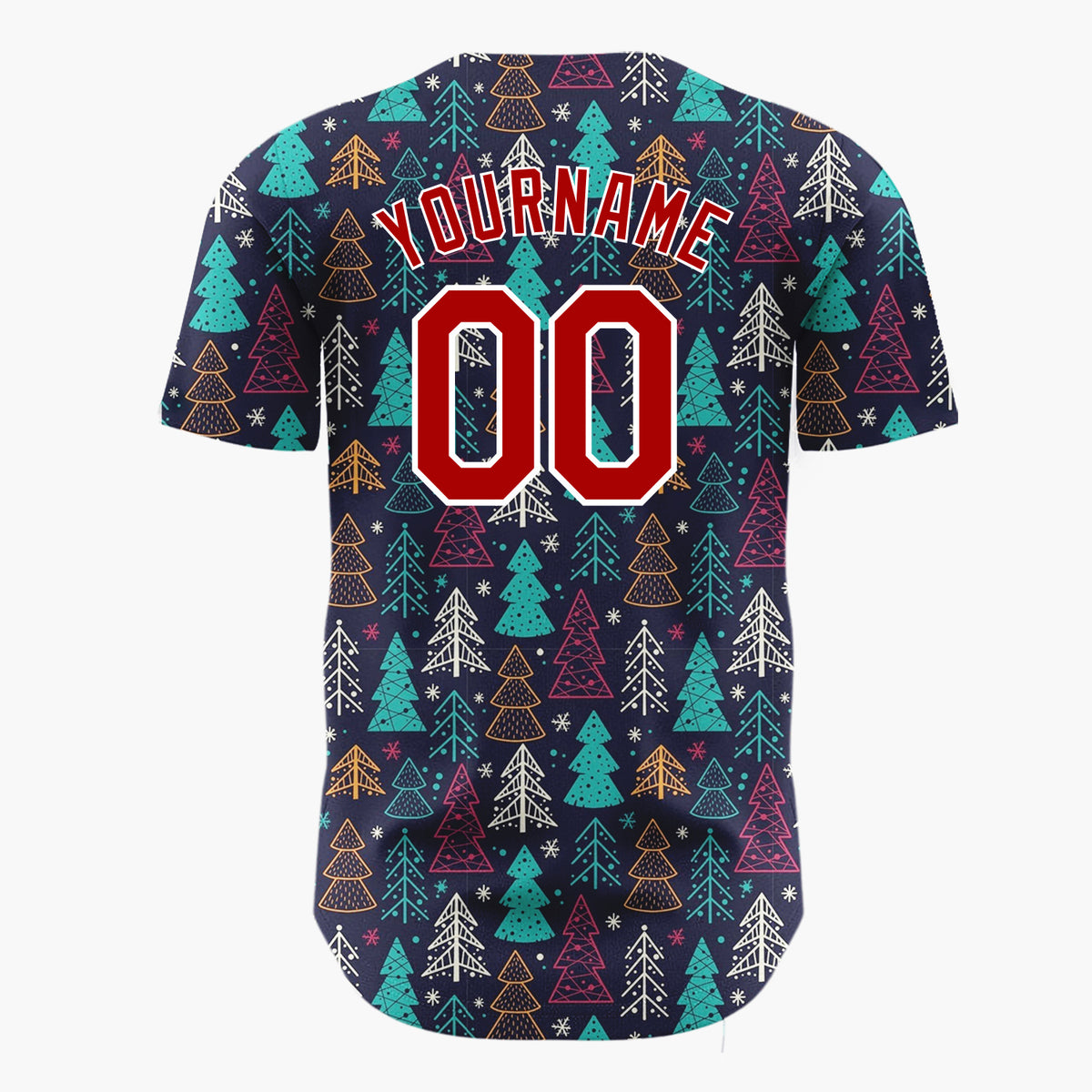 Custom Dark Blue Christmas Trees Festive Doodles Cartoon Pattern Christmas Baseball Jersey