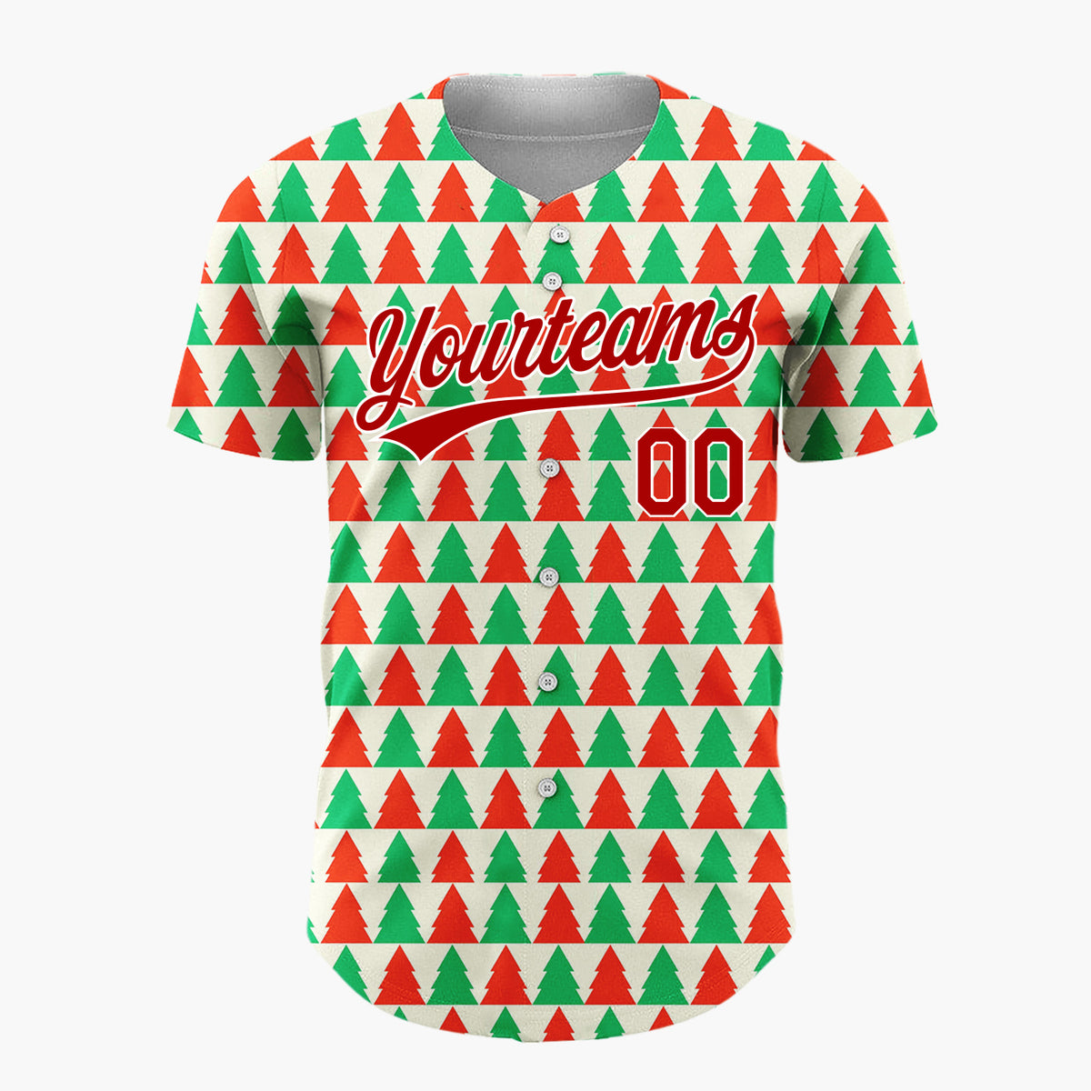 Custom Cream Red Green Christmas Tree Stripes Simple Pattern Christmas Baseball Jersey
