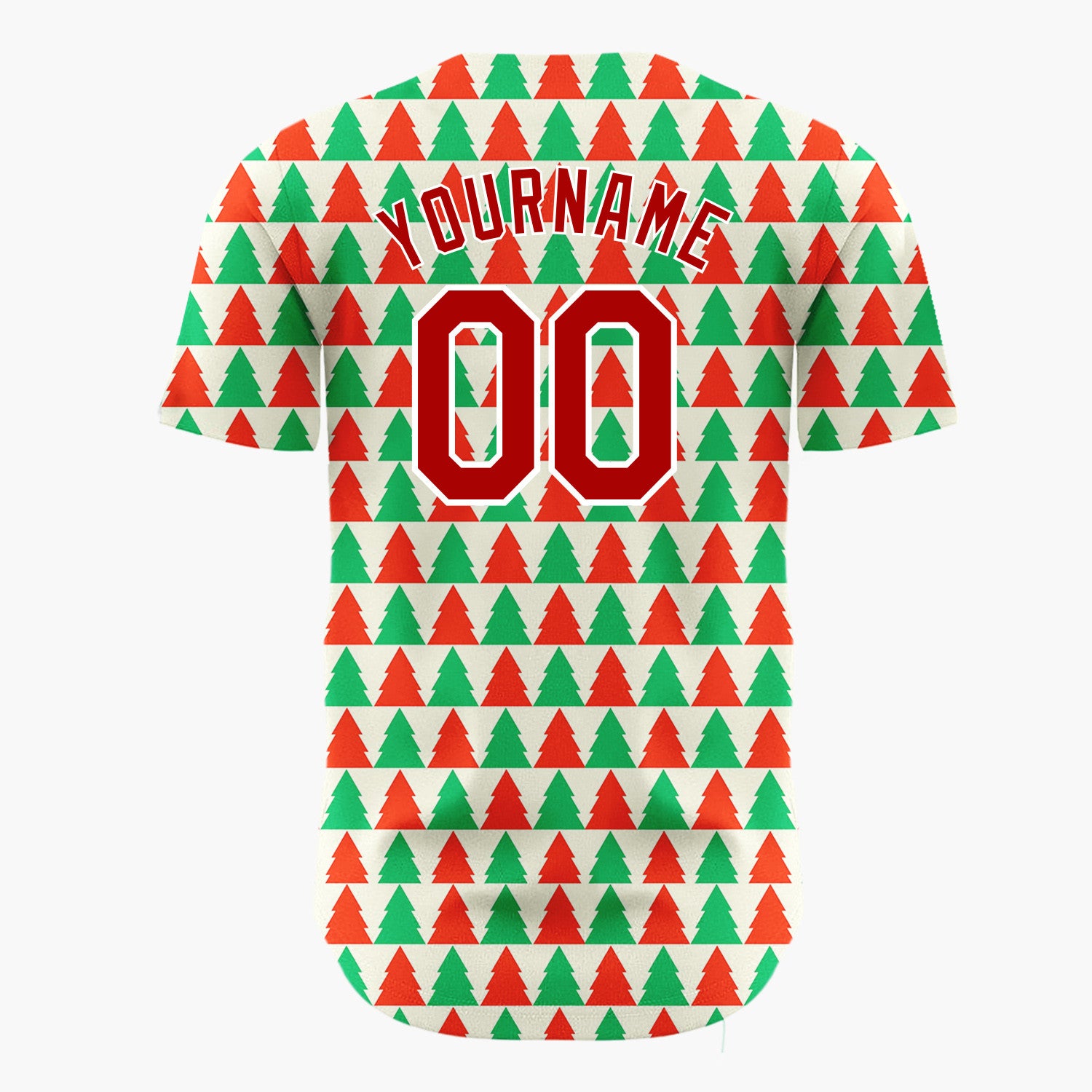 Custom Cream Red Green Christmas Tree Stripes Simple Pattern Christmas Baseball Jersey