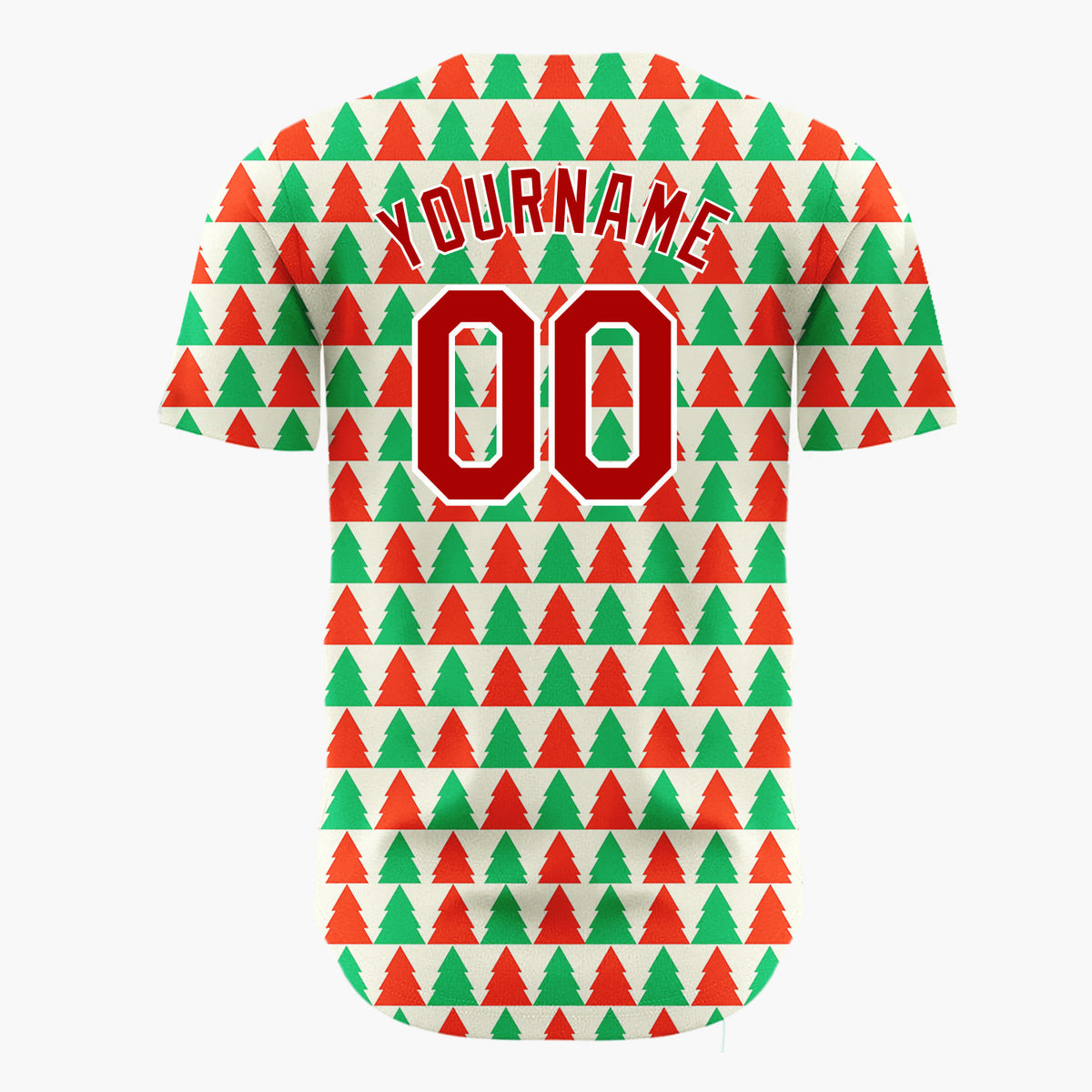 Custom Cream Red Green Christmas Tree Stripes Simple Pattern Christmas Baseball Jersey