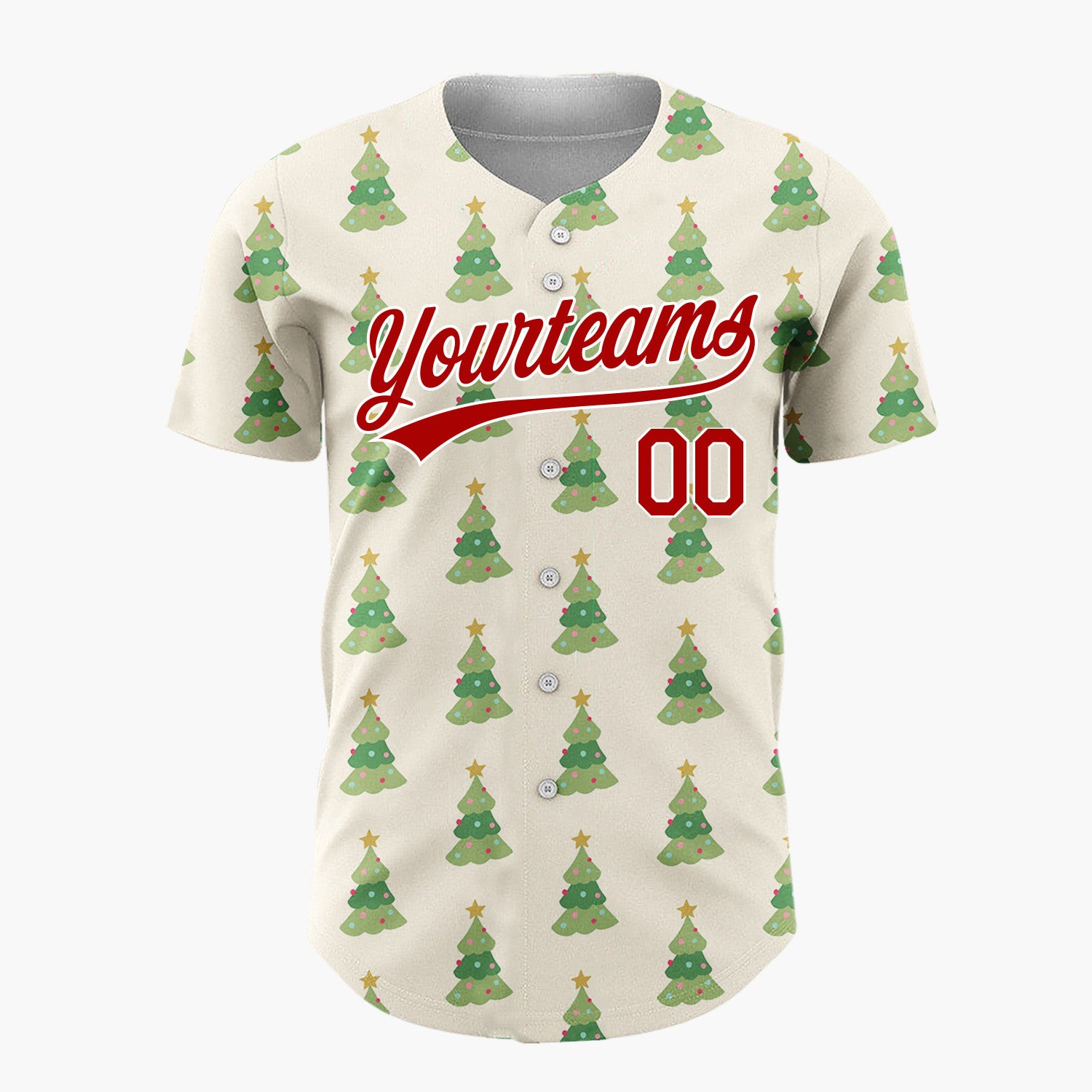 Custom Cream Green Decorated Christmas Trees Cute Pattern Christmas Baseball Jersey