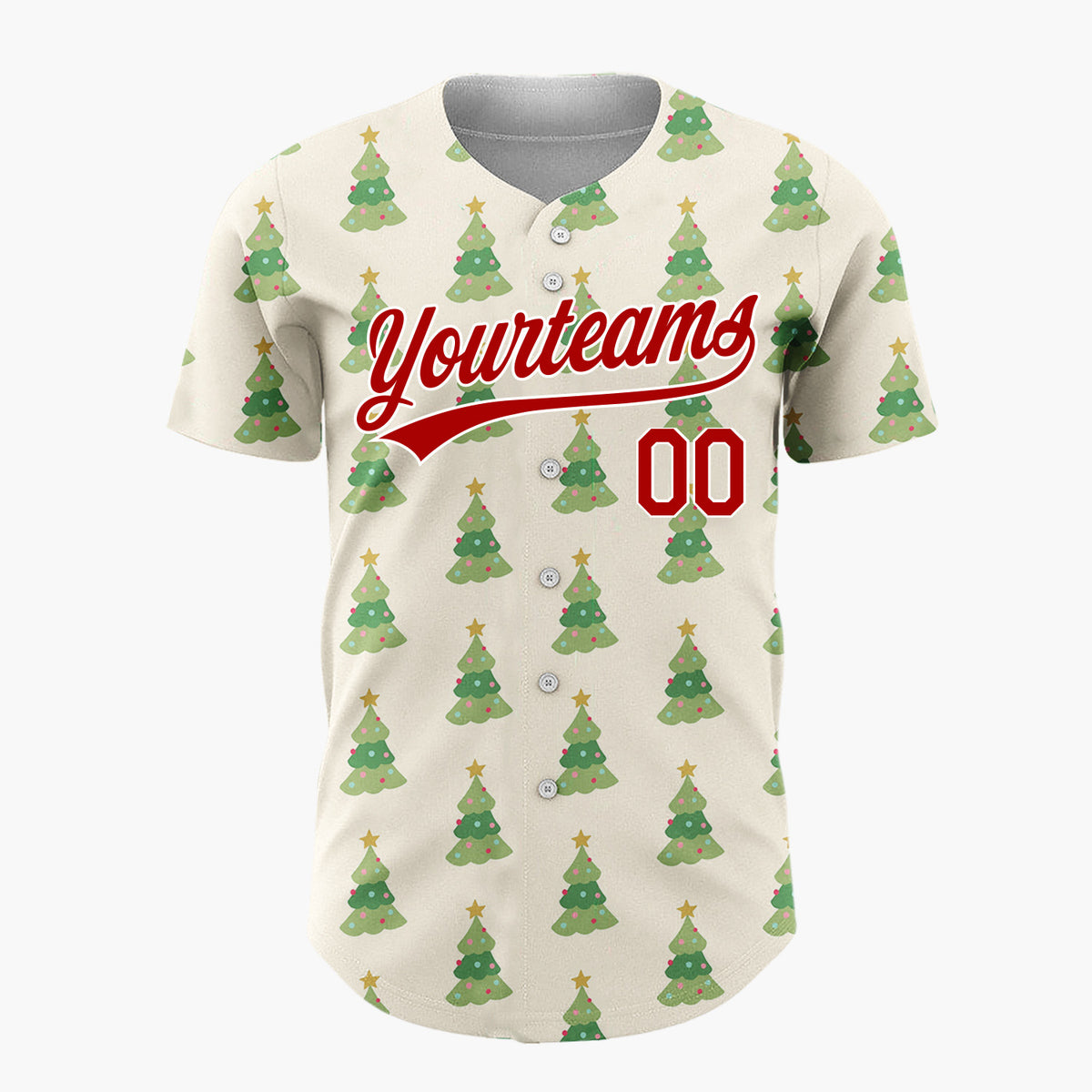 Custom Cream Green Decorated Christmas Trees Cute Pattern Christmas Baseball Jersey