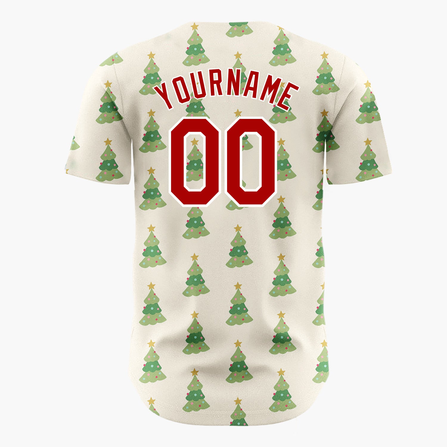 Custom Cream Green Decorated Christmas Trees Cute Pattern Christmas Baseball Jersey