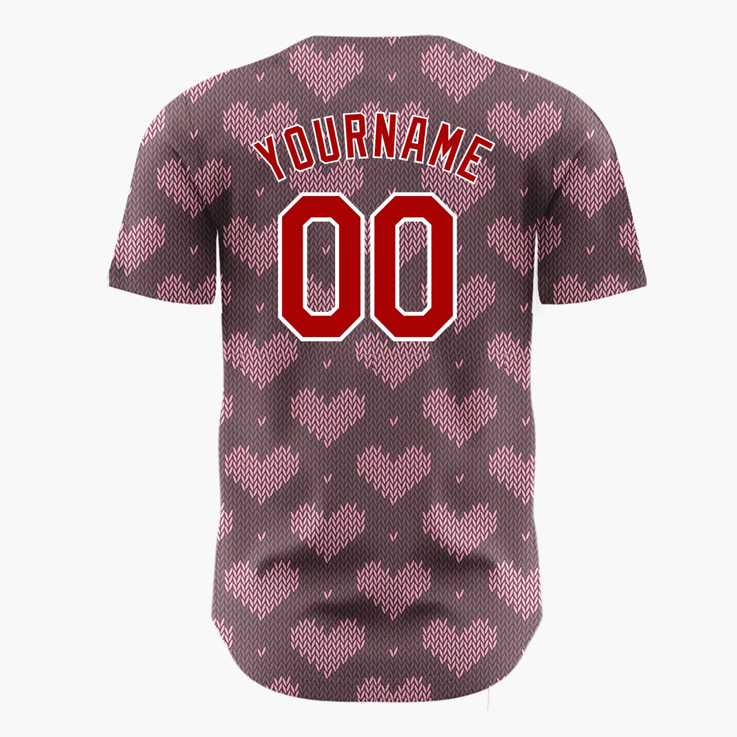 Custom Brown Pink Knit Hearts Nordic Knitted Pattern Christmas Baseball Jersey