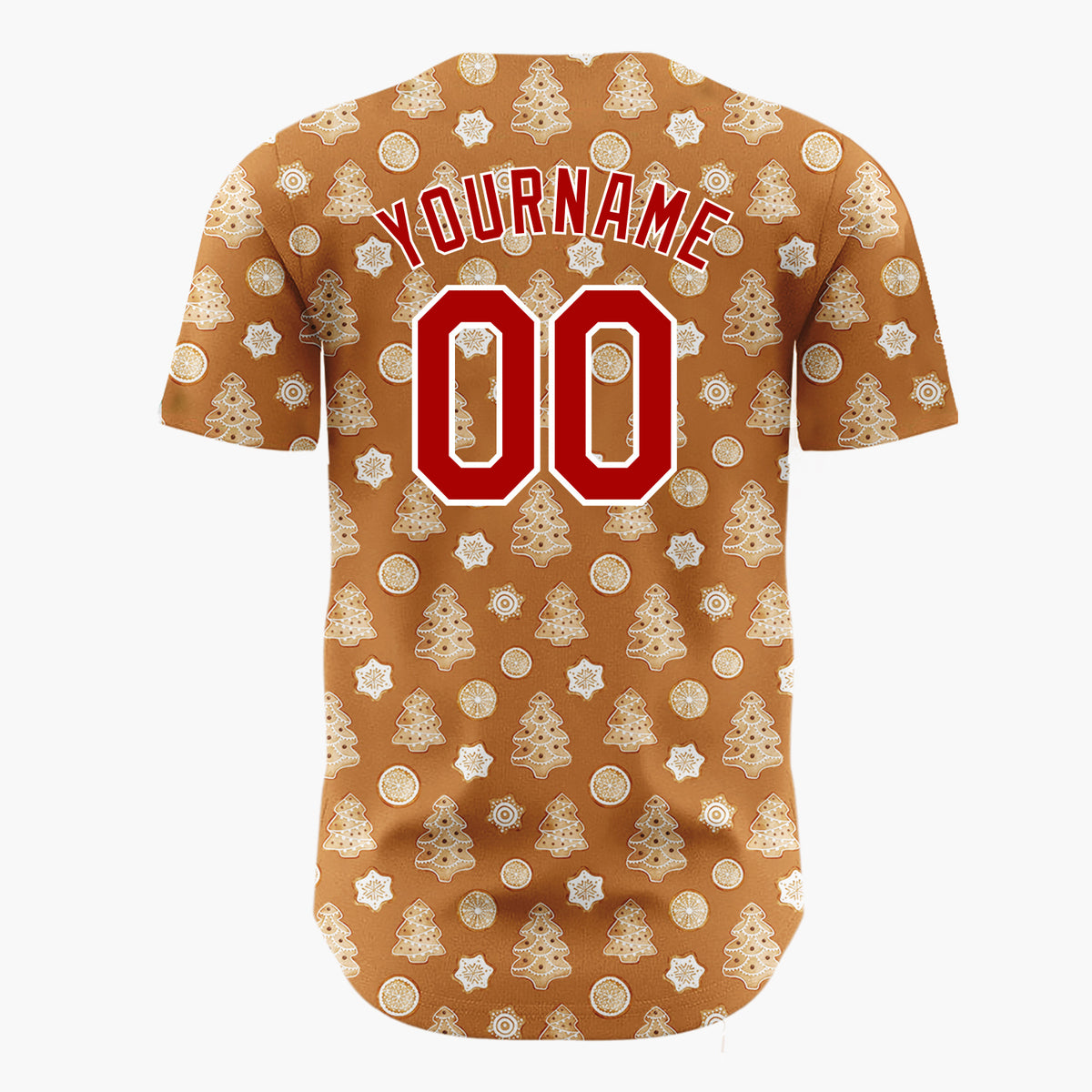 Custom Brown Gingerbread Trees And Oranges Baked Goods Pattern Christmas Baseball Jersey