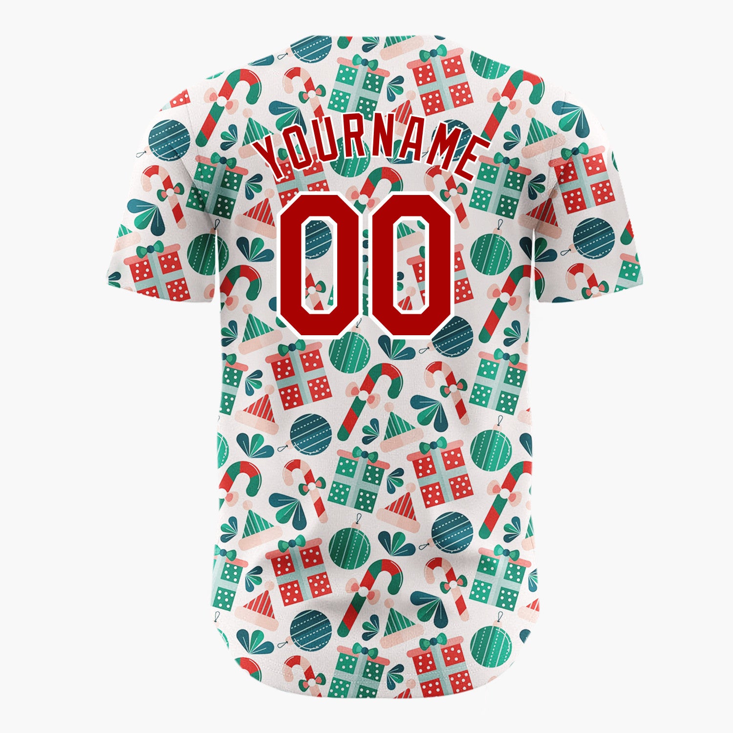 Custom Cream Green Red Festive Gifts And Candy Canes Christmas Baseball Jersey