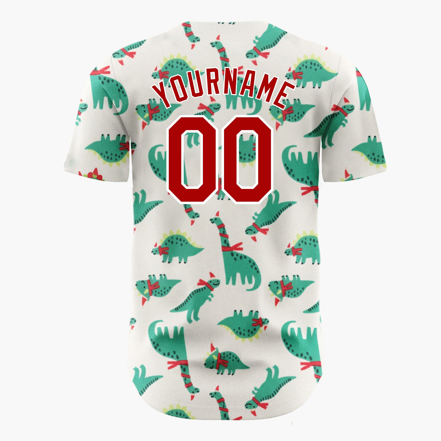 Custom Cream Green Dinosaurs With Scarves Cute Christmas Baseball Jersey