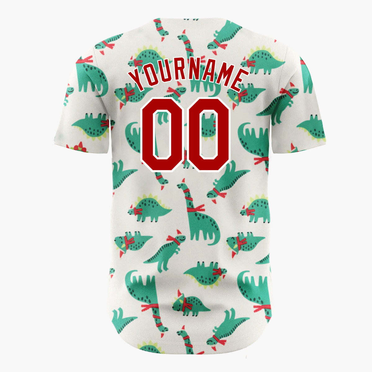Custom Cream Green Dinosaurs With Scarves Cute Christmas Baseball Jersey