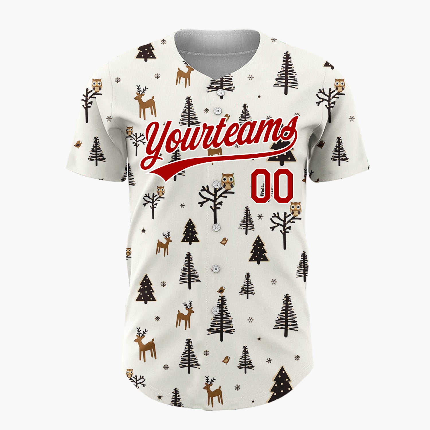 Custom Cream Woodland Creatures Trees Nordic Christmas Baseball Jersey