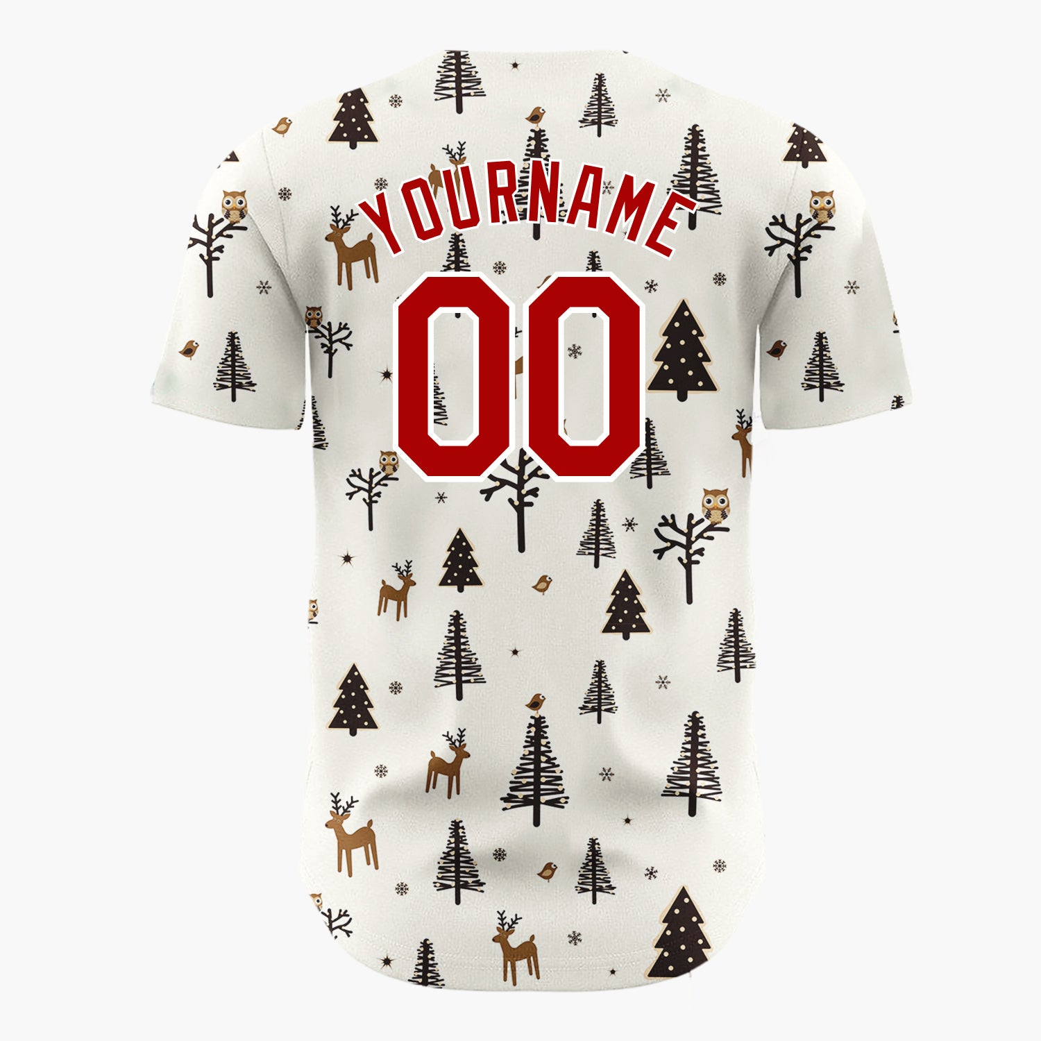 Custom Cream Woodland Creatures Trees Nordic Christmas Baseball Jersey