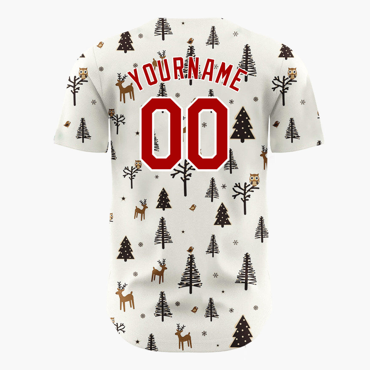 Custom Cream Woodland Creatures Trees Nordic Christmas Baseball Jersey