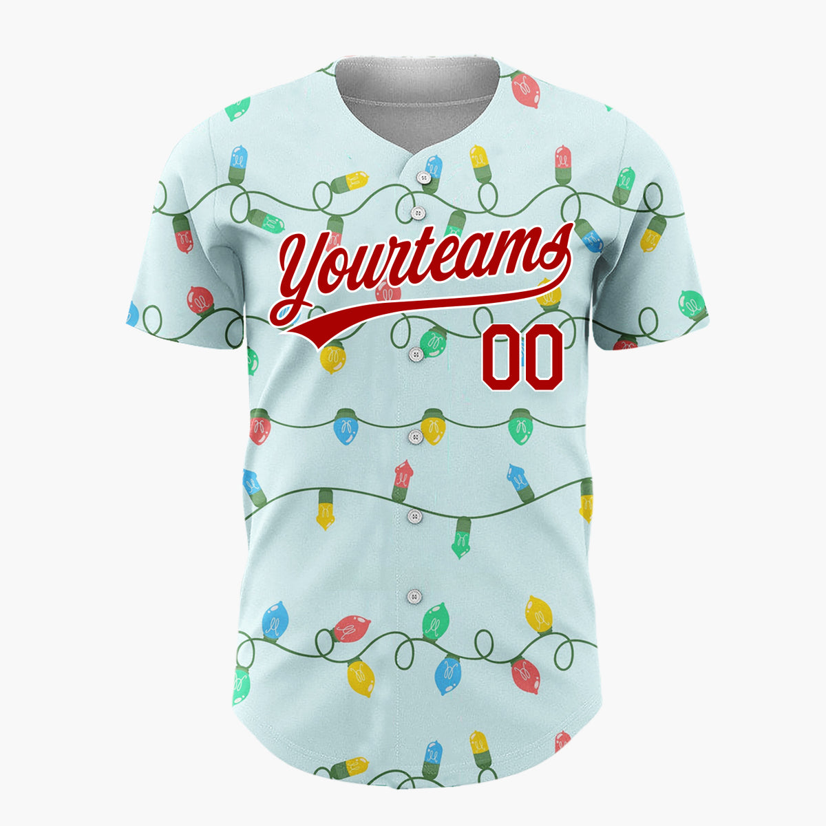 Custom Blue Pastel Wavy Christmas Lights Pattern Christmas Baseball Jersey