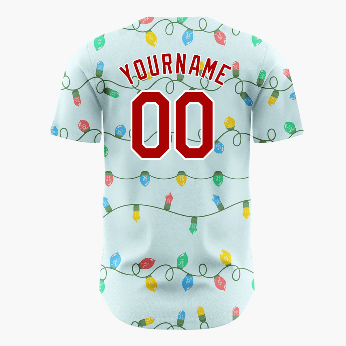 Custom Blue Pastel Wavy Christmas Lights Pattern Christmas Baseball Jersey