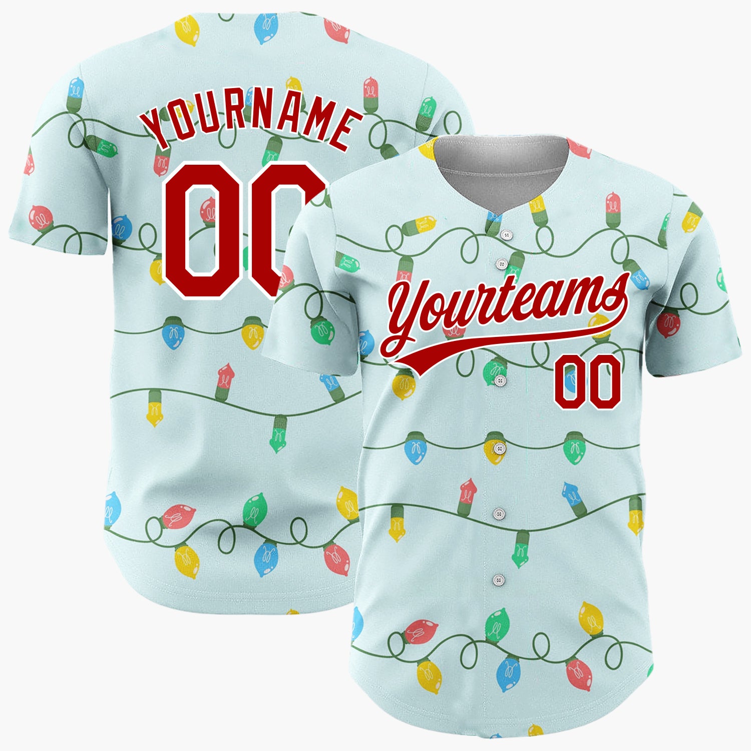 Custom Blue Pastel Wavy Christmas Lights Pattern Christmas Baseball Jersey