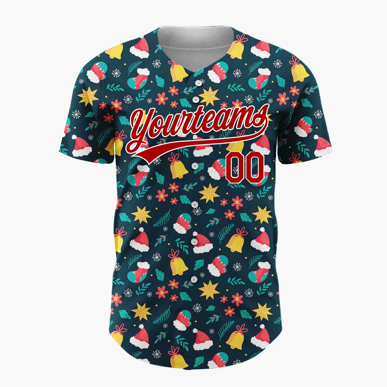 Custom Dark Blue Christmas Icons Winter Whimsy Cartoon Pattern Christmas Baseball Jersey