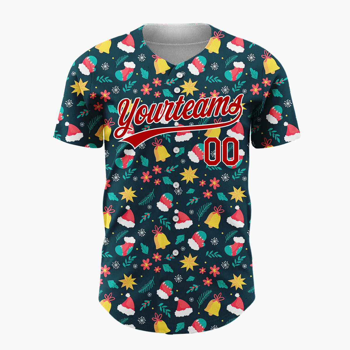 Custom Dark Blue Christmas Icons Winter Whimsy Cartoon Pattern Christmas Baseball Jersey