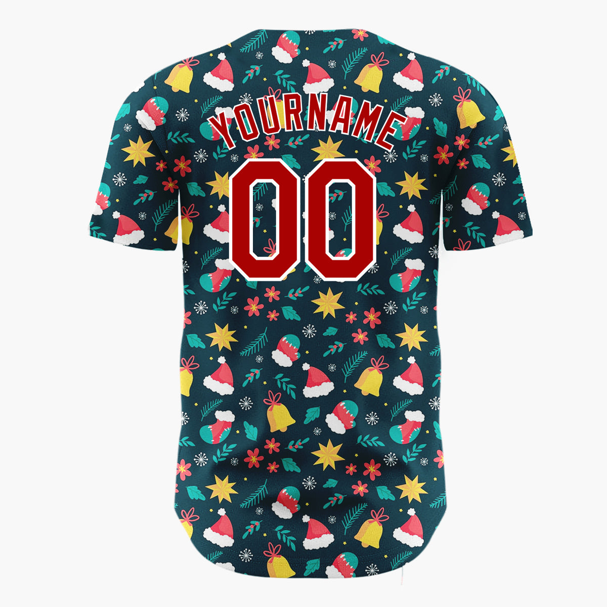 Custom Dark Blue Christmas Icons Winter Whimsy Cartoon Pattern Christmas Baseball Jersey