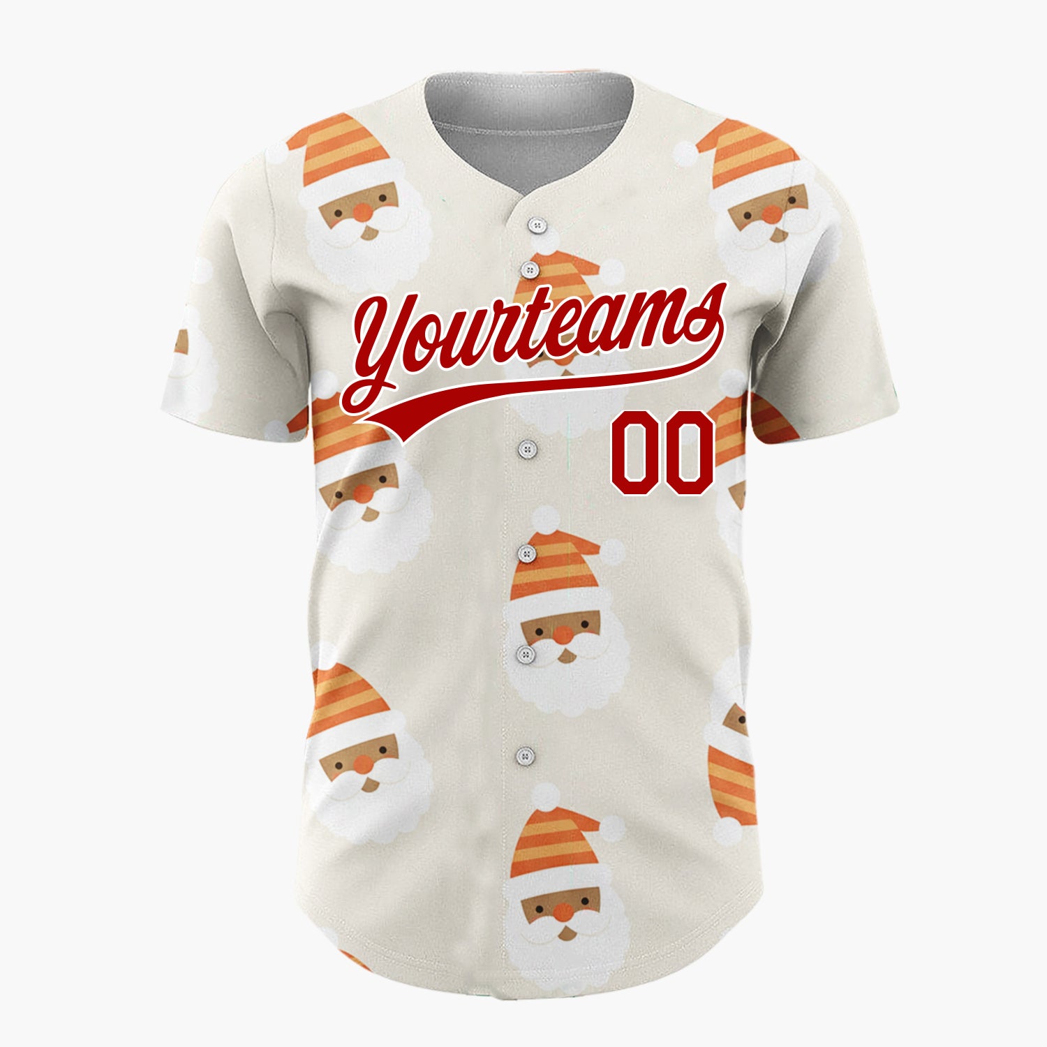 Custom Cream Orange Santa Claus Faces With Hats Merry Holiday Pattern Christmas Baseball Jersey