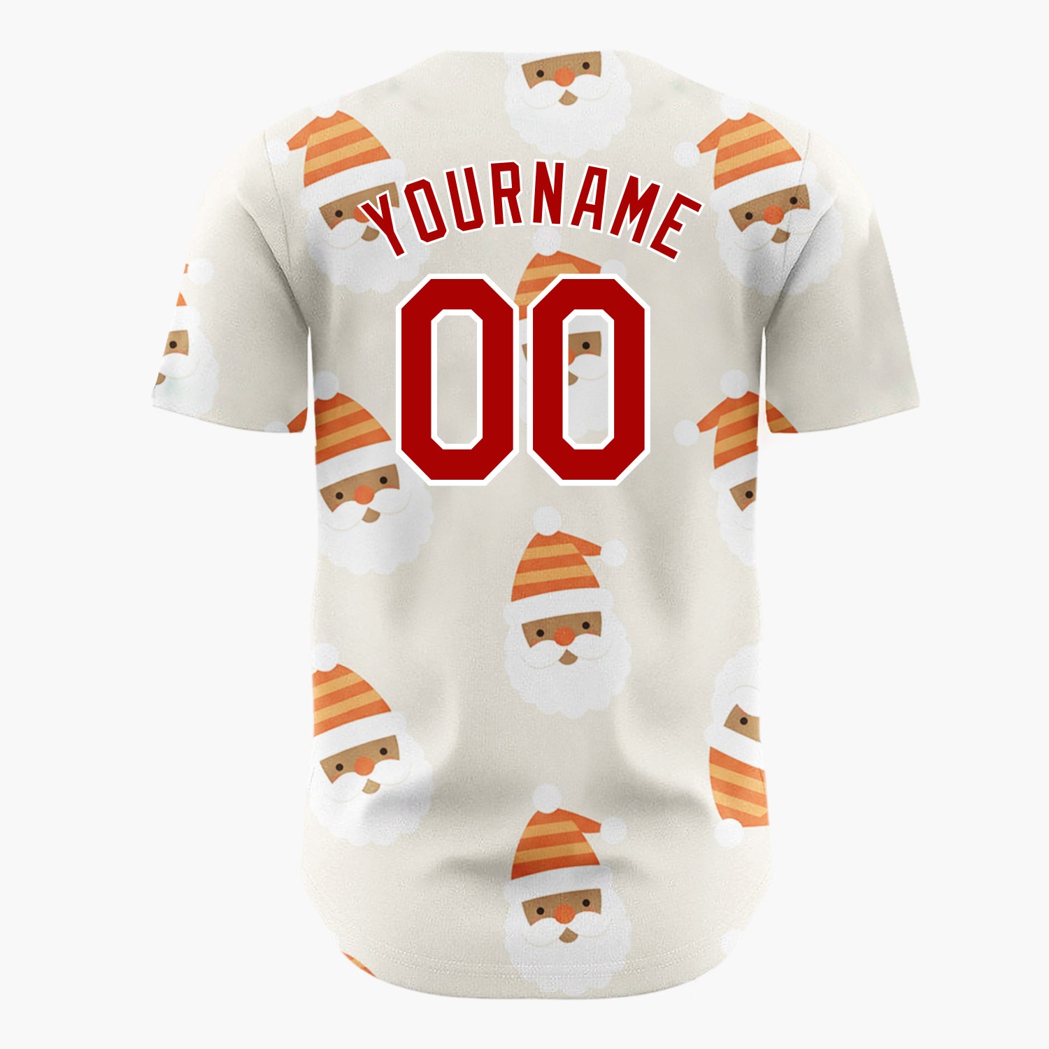 Custom Cream Orange Santa Claus Faces With Hats Merry Holiday Pattern Christmas Baseball Jersey