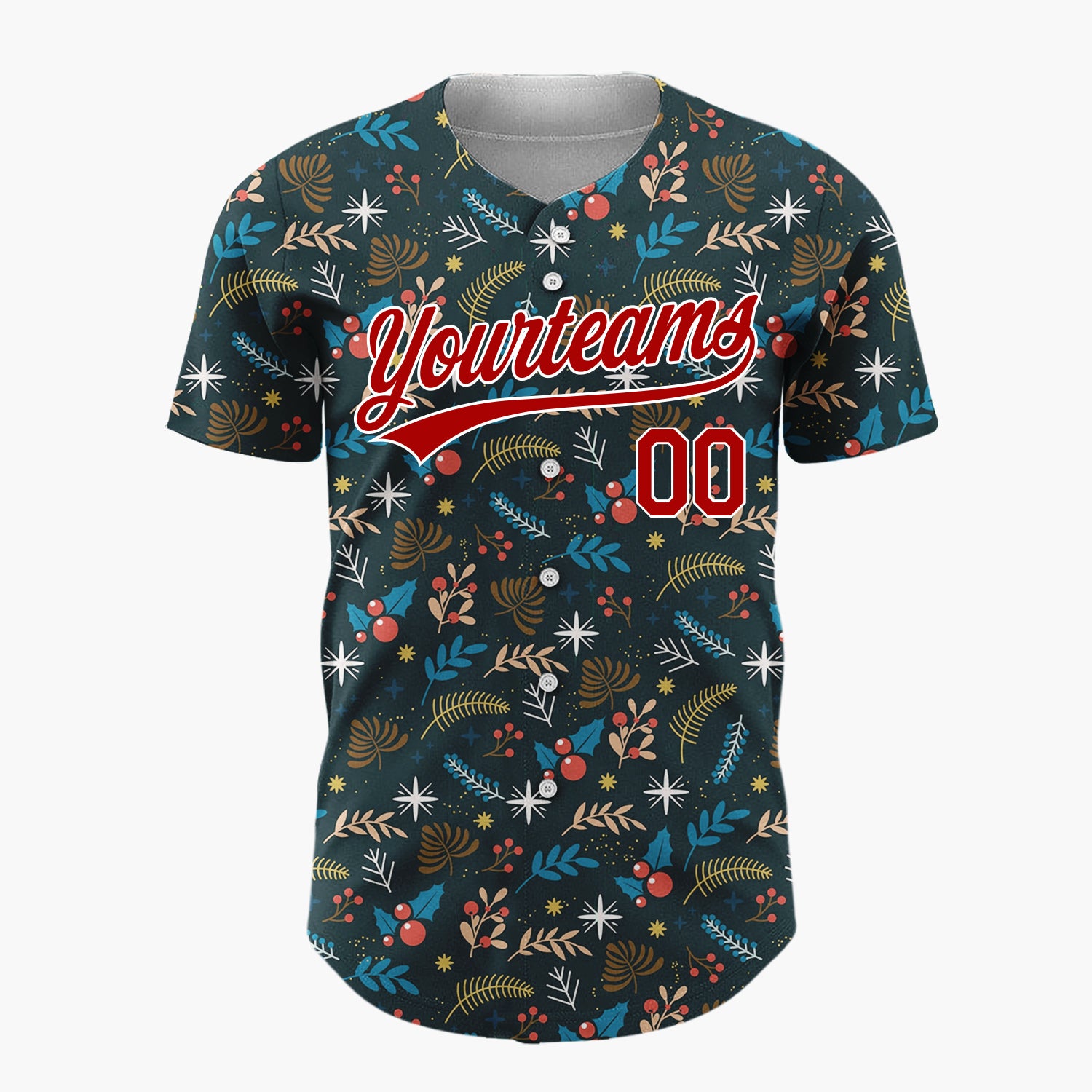 Custom Dark Blue Christmas Foliage Stars Cartoon Pattern Christmas Baseball Jersey