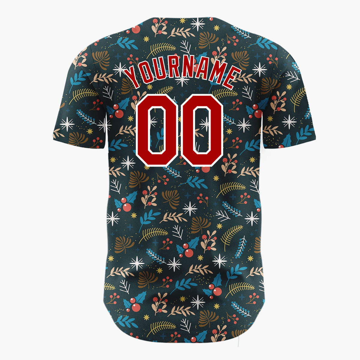 Custom Dark Blue Christmas Foliage Stars Cartoon Pattern Christmas Baseball Jersey