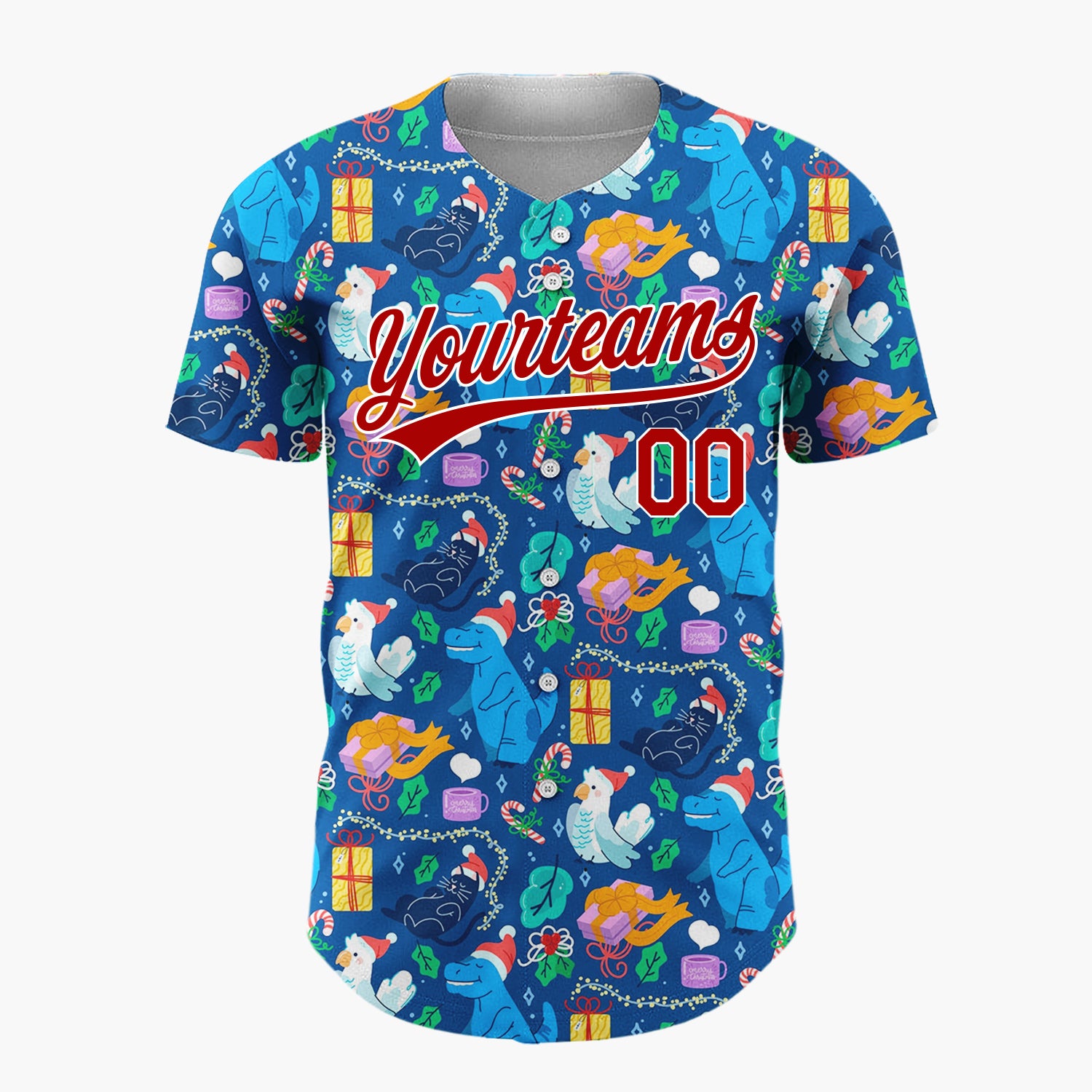 Custom Dark Blue Dinosaurs Parrots Cute Animals And Gifts Christmas Baseball Jersey