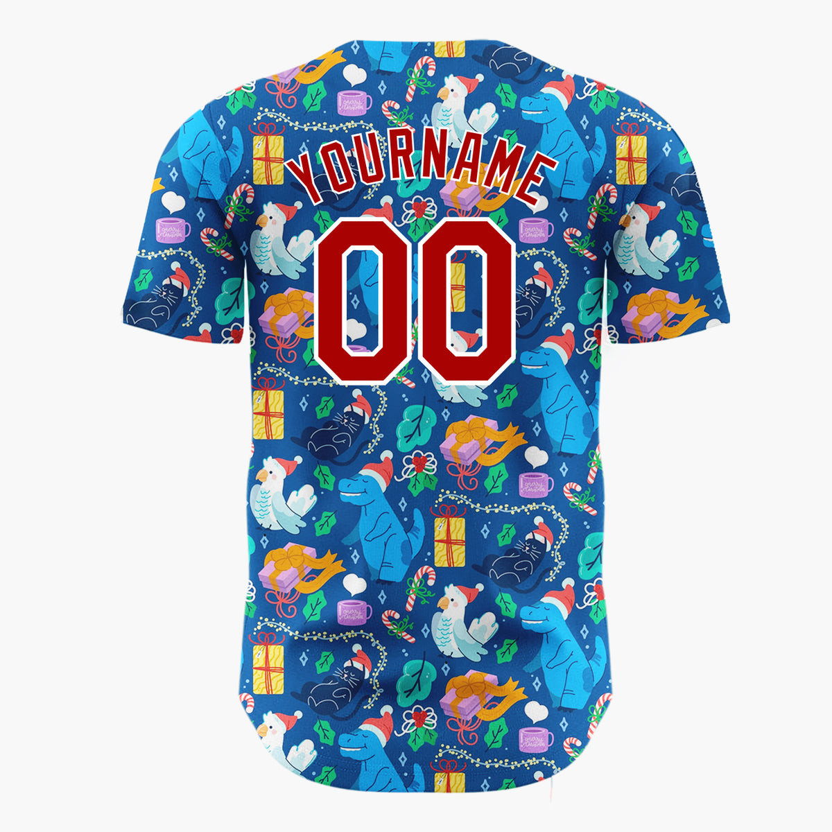Custom Dark Blue Dinosaurs Parrots Cute Animals And Gifts Christmas Baseball Jersey