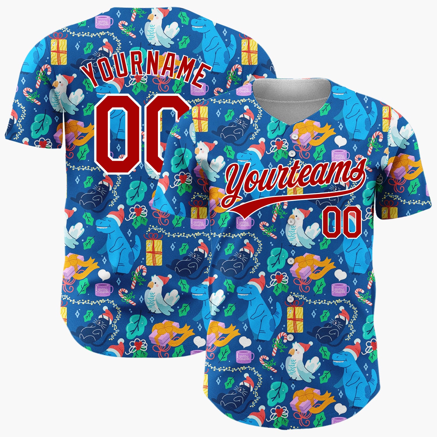 Custom Dark Blue Dinosaurs Parrots Cute Animals And Gifts Christmas Baseball Jersey