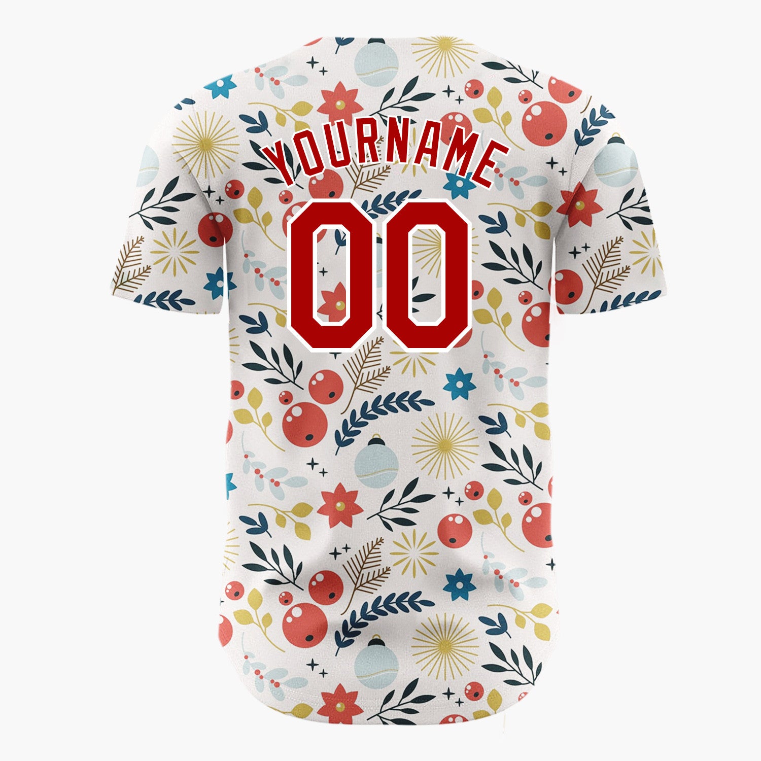 Custom Cream Red Blue Gold Festive Botanical Christmas Baseball Jersey