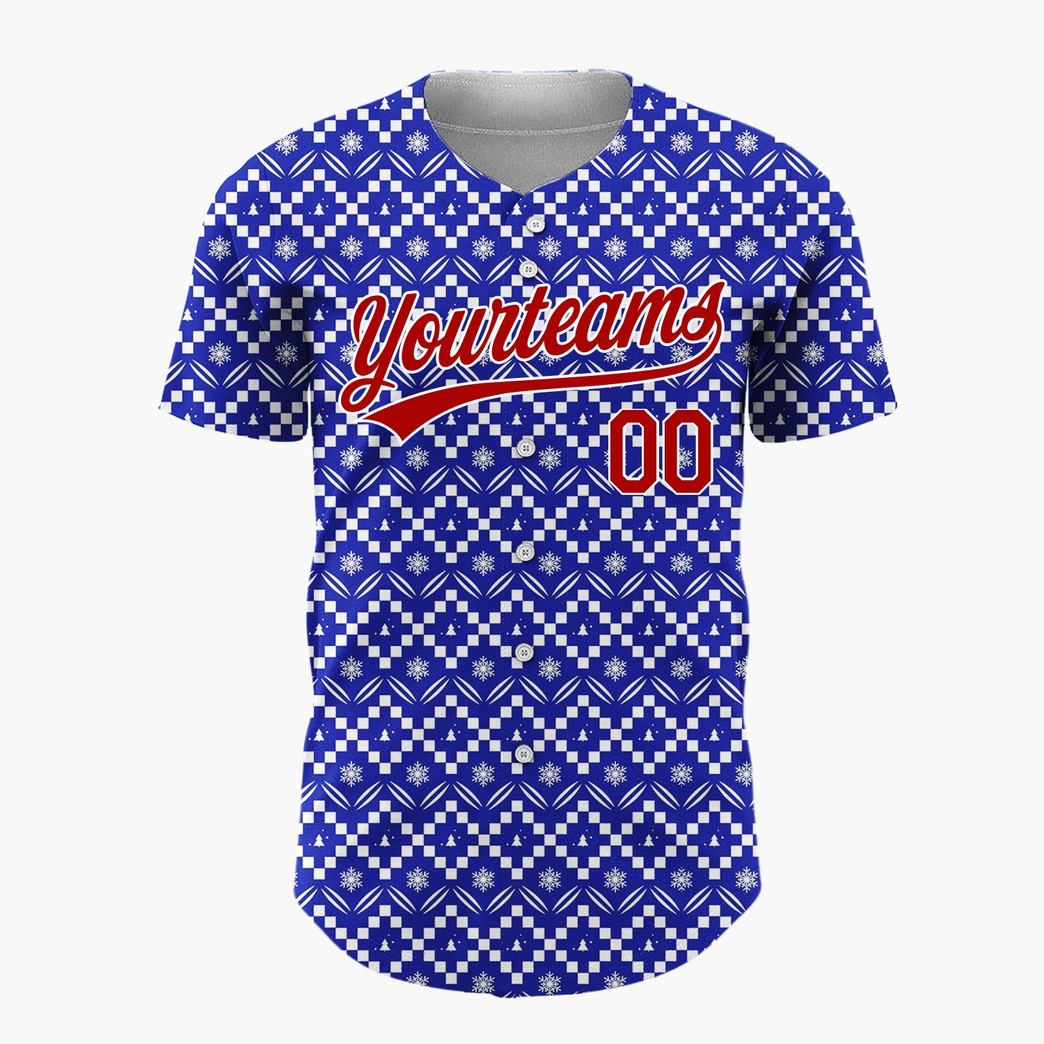 Custom Blue Christmas Trees Geometric Nordic Fair Isle Christmas Baseball Jersey