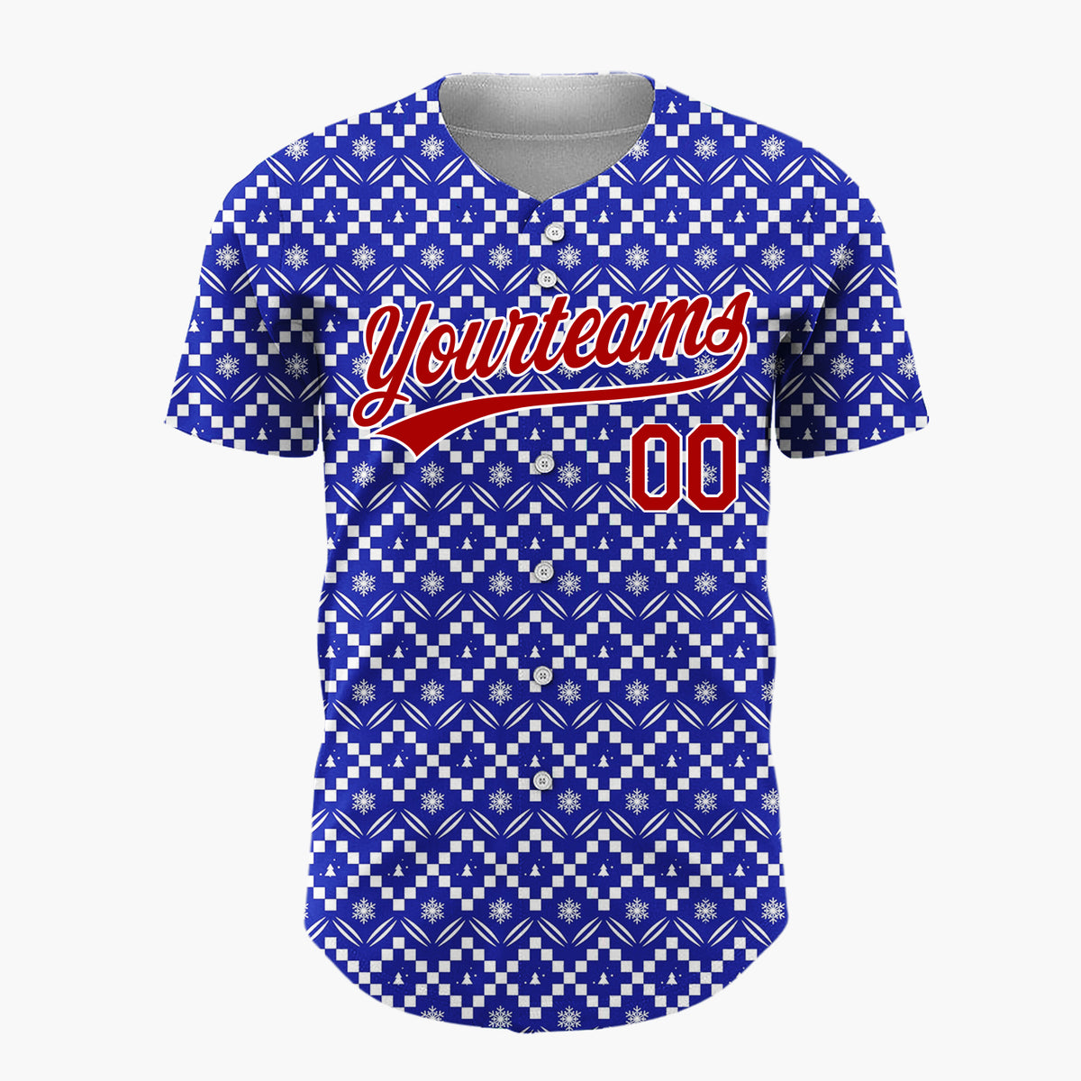 Custom Blue Christmas Trees Geometric Nordic Fair Isle Christmas Baseball Jersey