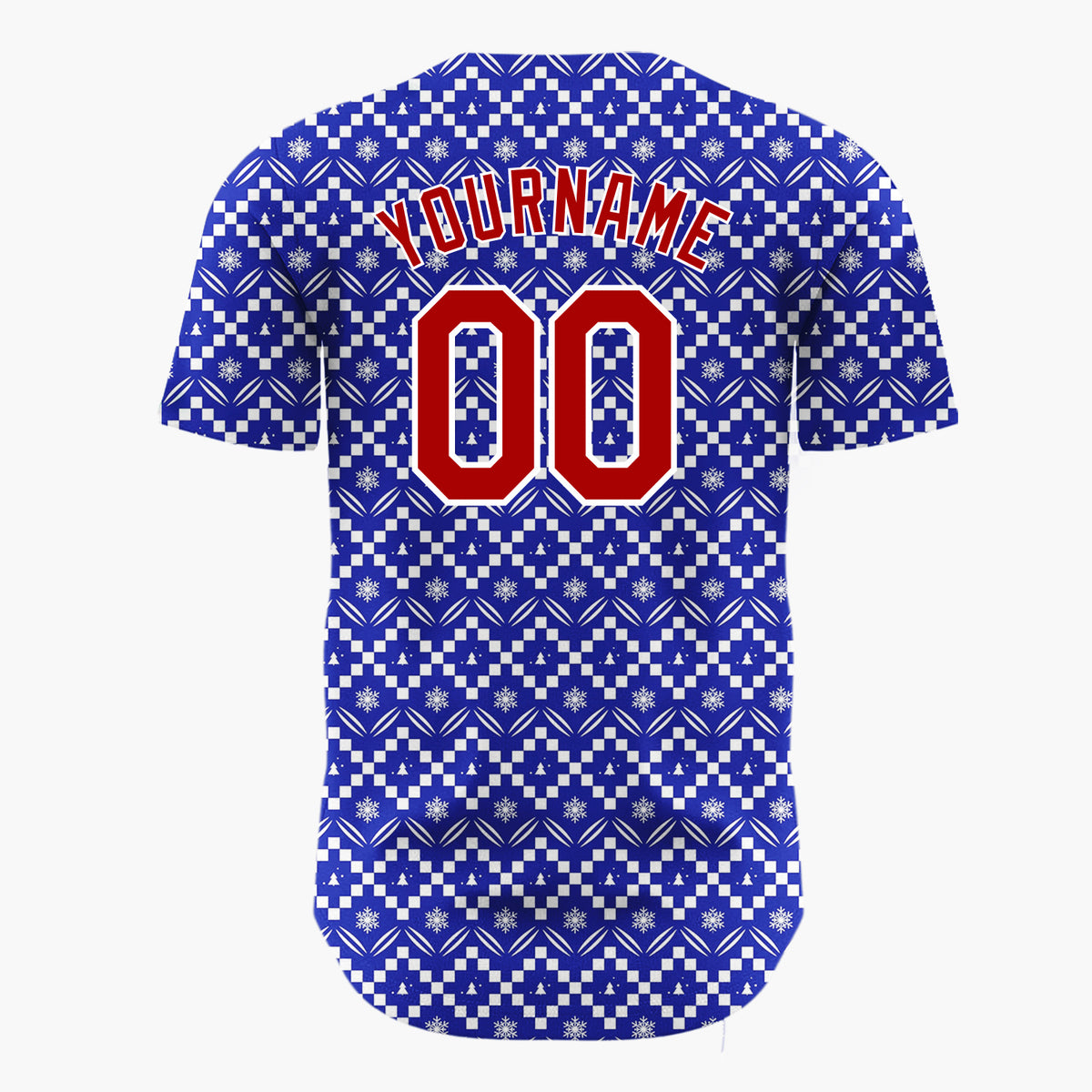Custom Blue Christmas Trees Geometric Nordic Fair Isle Christmas Baseball Jersey