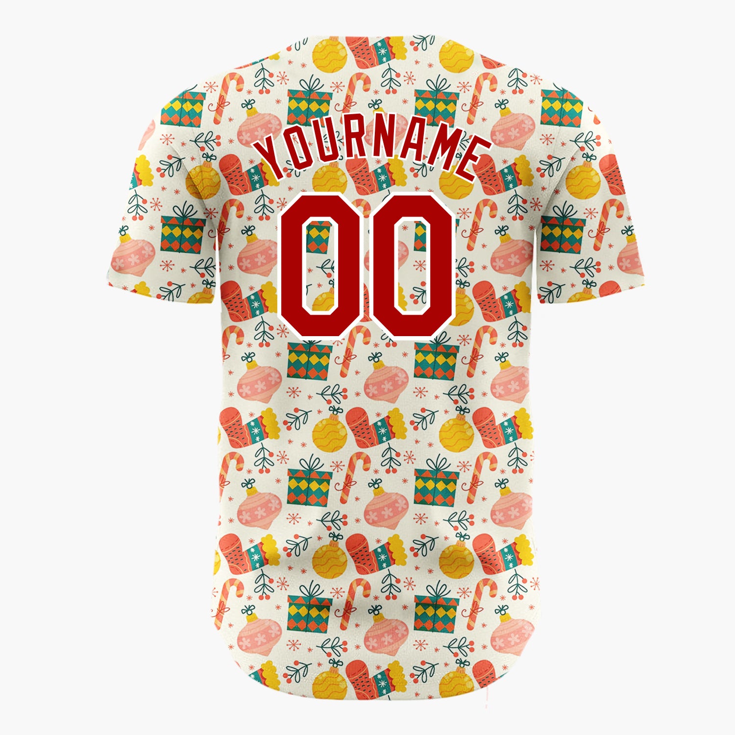 Custom Cream Green Red Mittens Gifts And Candy Canes Cozy Christmas Baseball Jersey