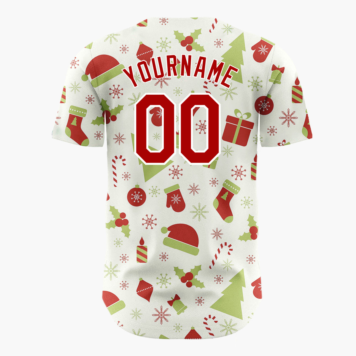 Custom Cream Red And Green Holiday Icons Folk Christmas Baseball Jersey