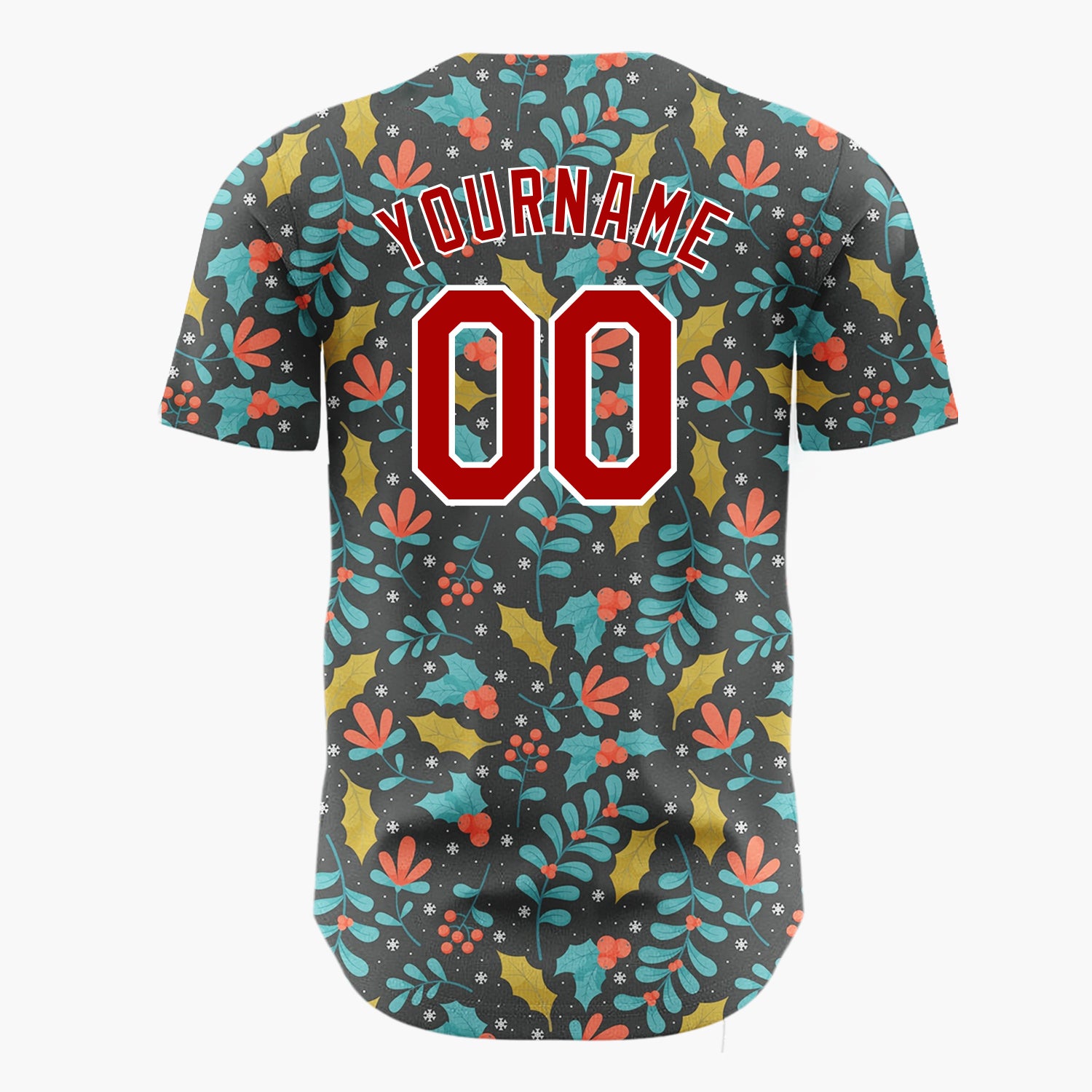 Custom Dark Gray Leaves And Berries Festive Floral Pattern Christmas Baseball Jersey