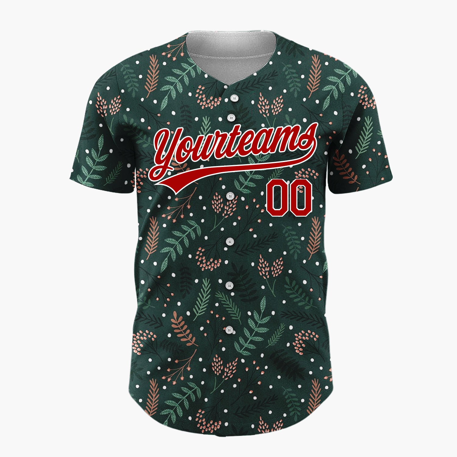 Custom Dark Green Holly Berries Dotted Cartoon Pattern Christmas Baseball Jersey
