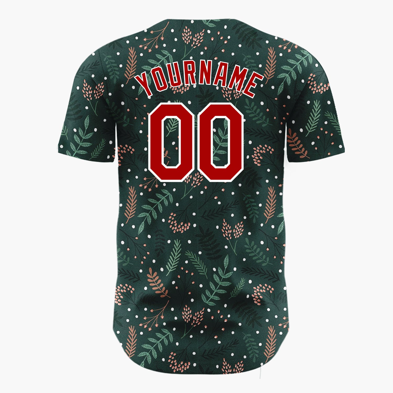 Custom Dark Green Holly Berries Dotted Cartoon Pattern Christmas Baseball Jersey
