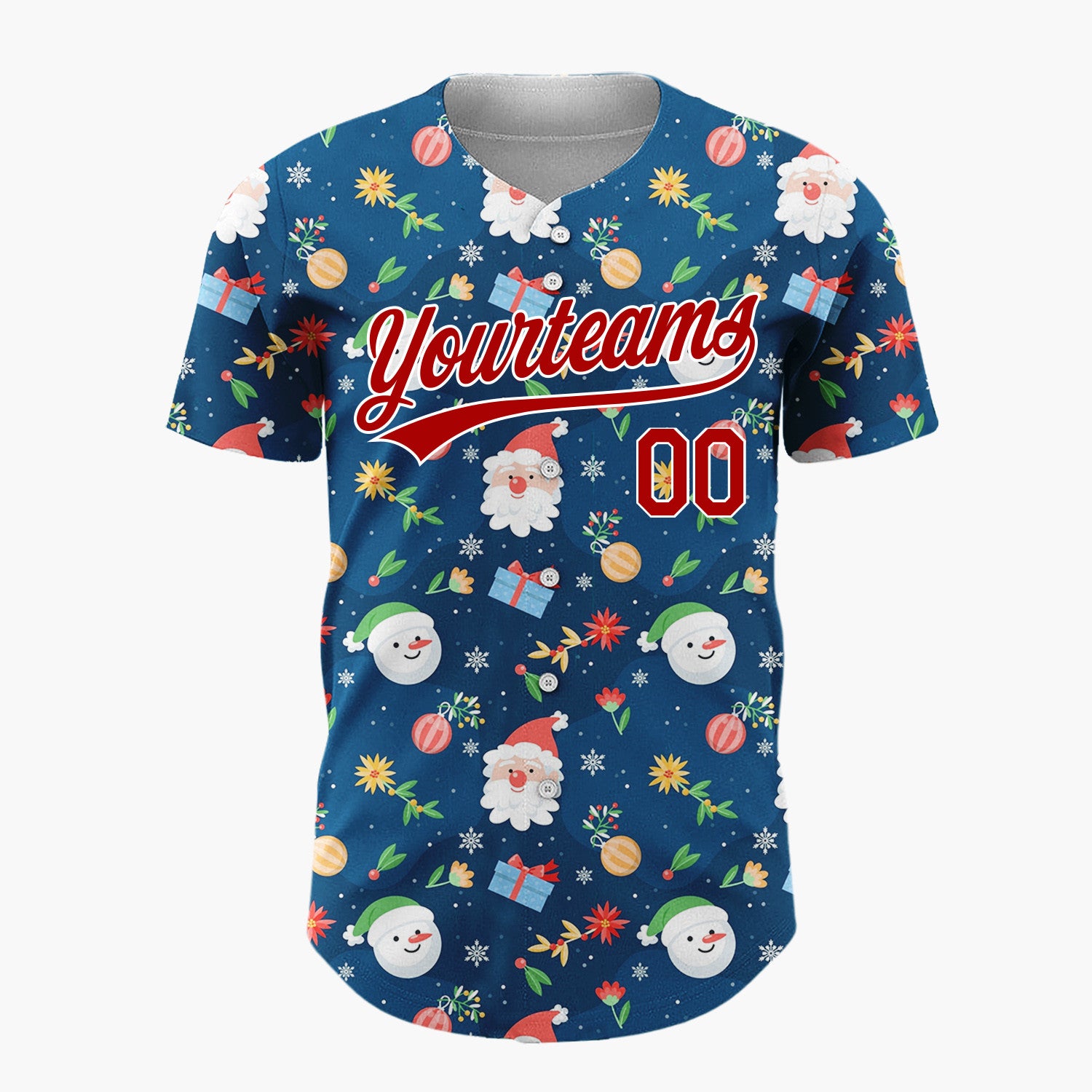 Custom Dark Blue Santa Snowman Festive Doodles Cartoon Pattern Christmas Baseball Jersey