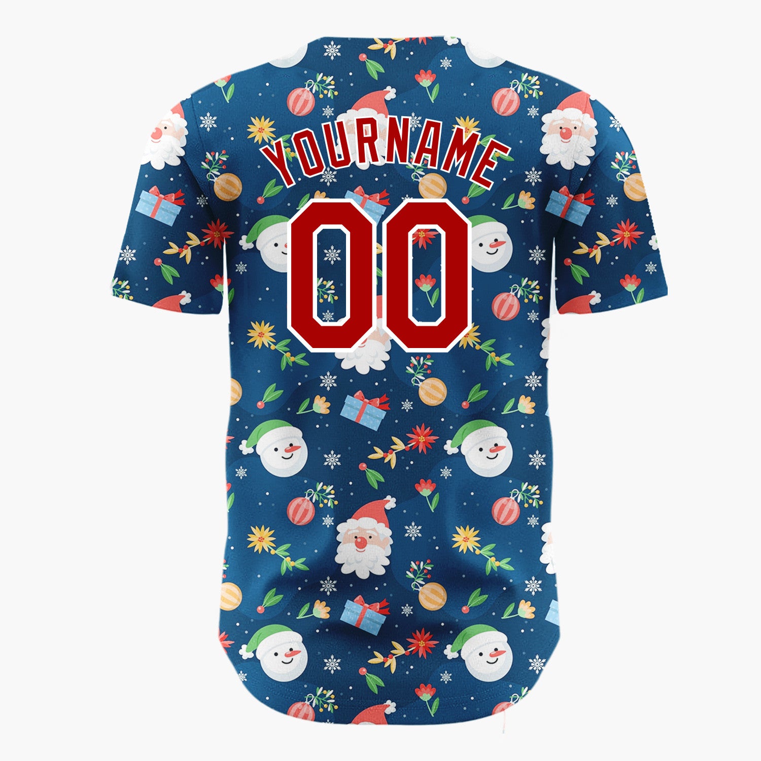 Custom Dark Blue Santa Snowman Festive Doodles Cartoon Pattern Christmas Baseball Jersey