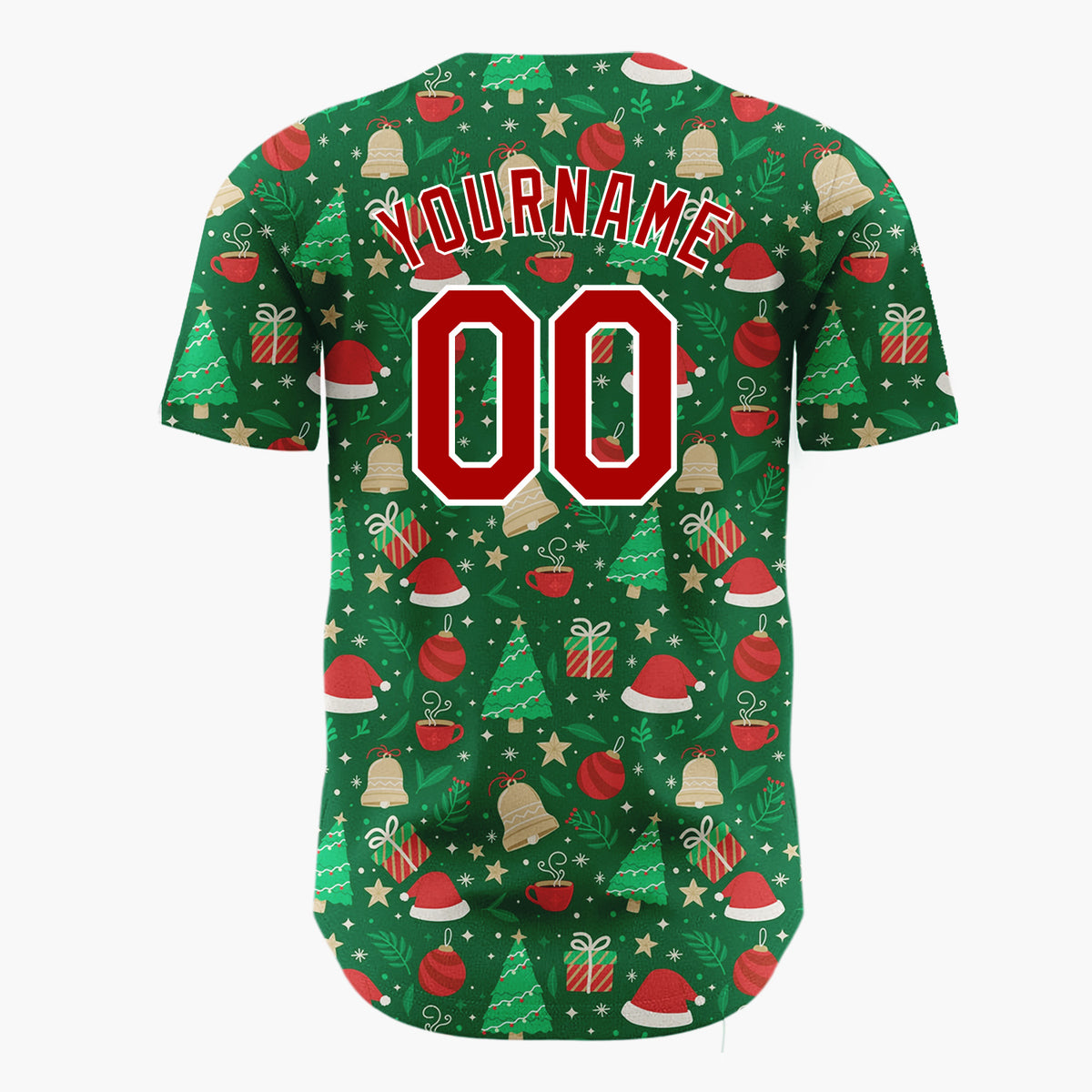 Custom Dark Green Christmas Trees Santa Doodles Cartoon Pattern Christmas Baseball Jersey