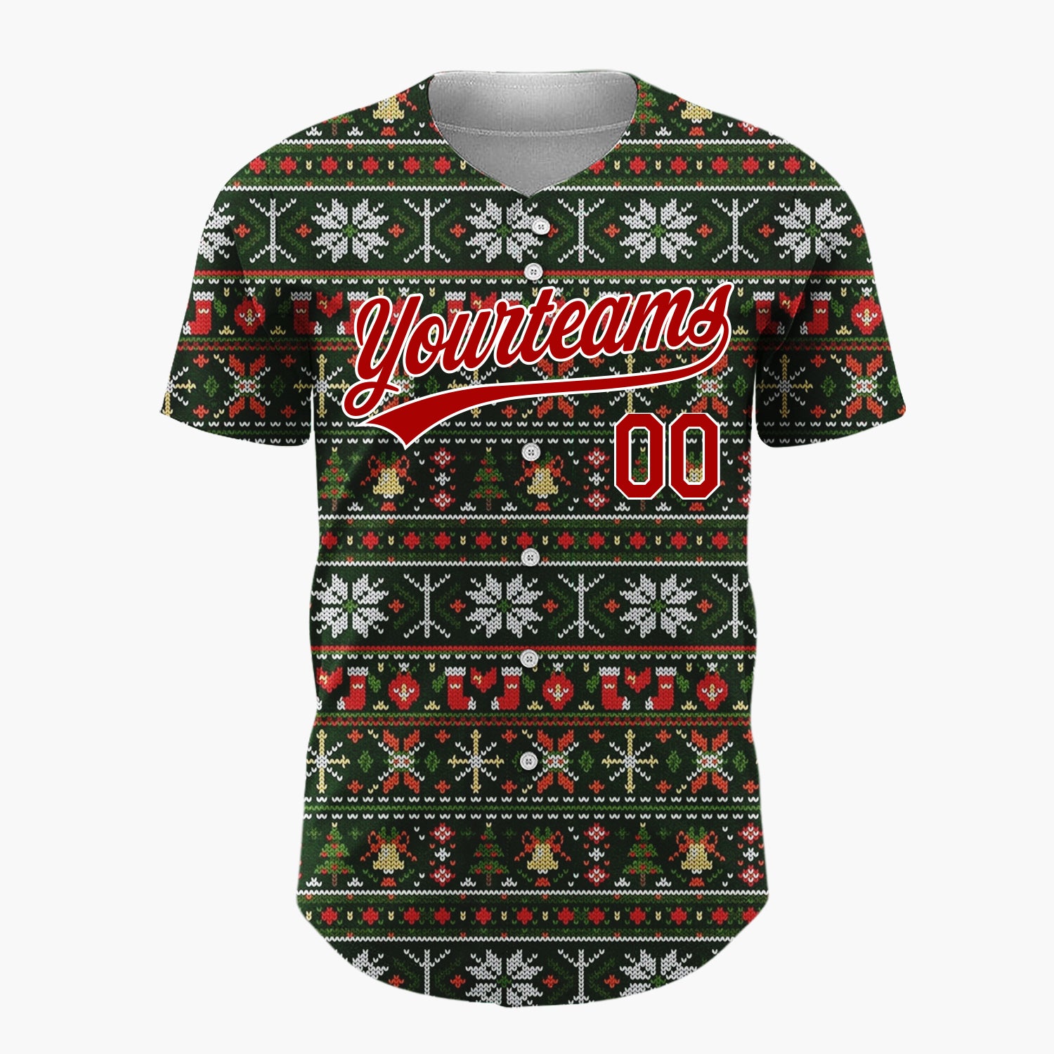 Custom Dark Green Nordic Christmas Stripes Nordic Pattern Christmas Baseball Jersey