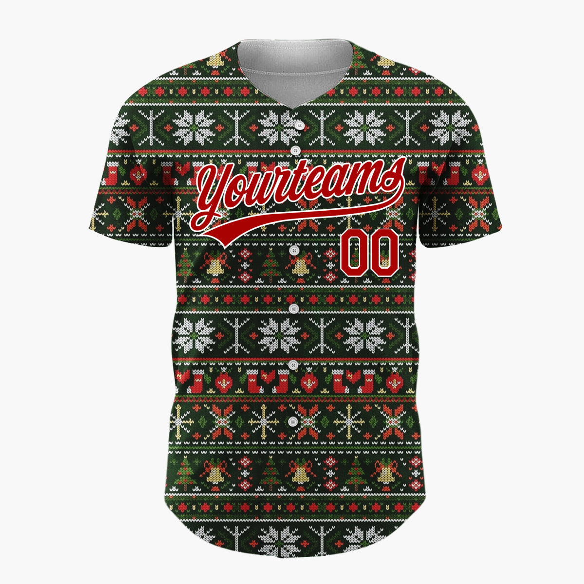 Custom Dark Green Nordic Christmas Stripes Nordic Pattern Christmas Baseball Jersey