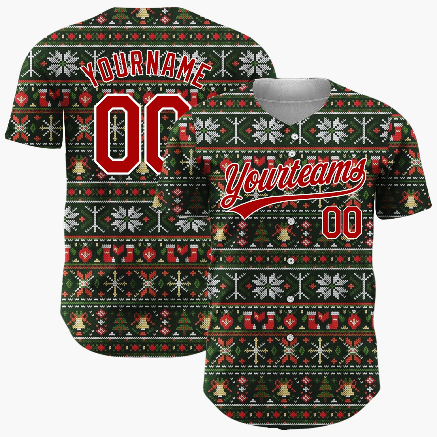 Custom Dark Green Nordic Christmas Stripes Nordic Pattern Christmas Baseball Jersey