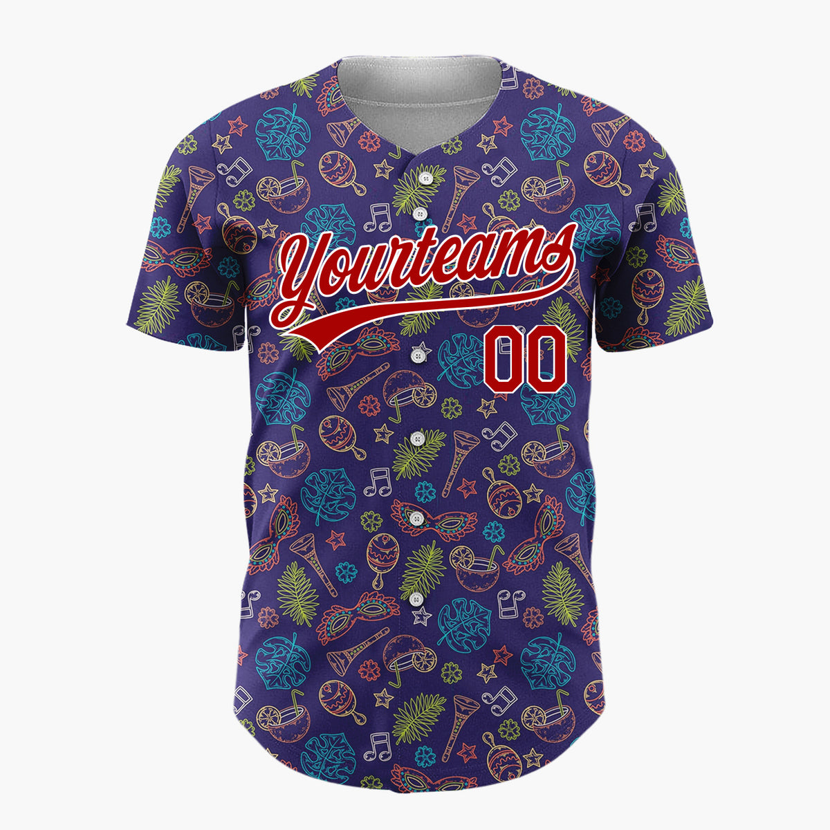 Custom Dark Blue Multicolor Outline Tropical Fiesta Pattern Christmas Baseball Jersey