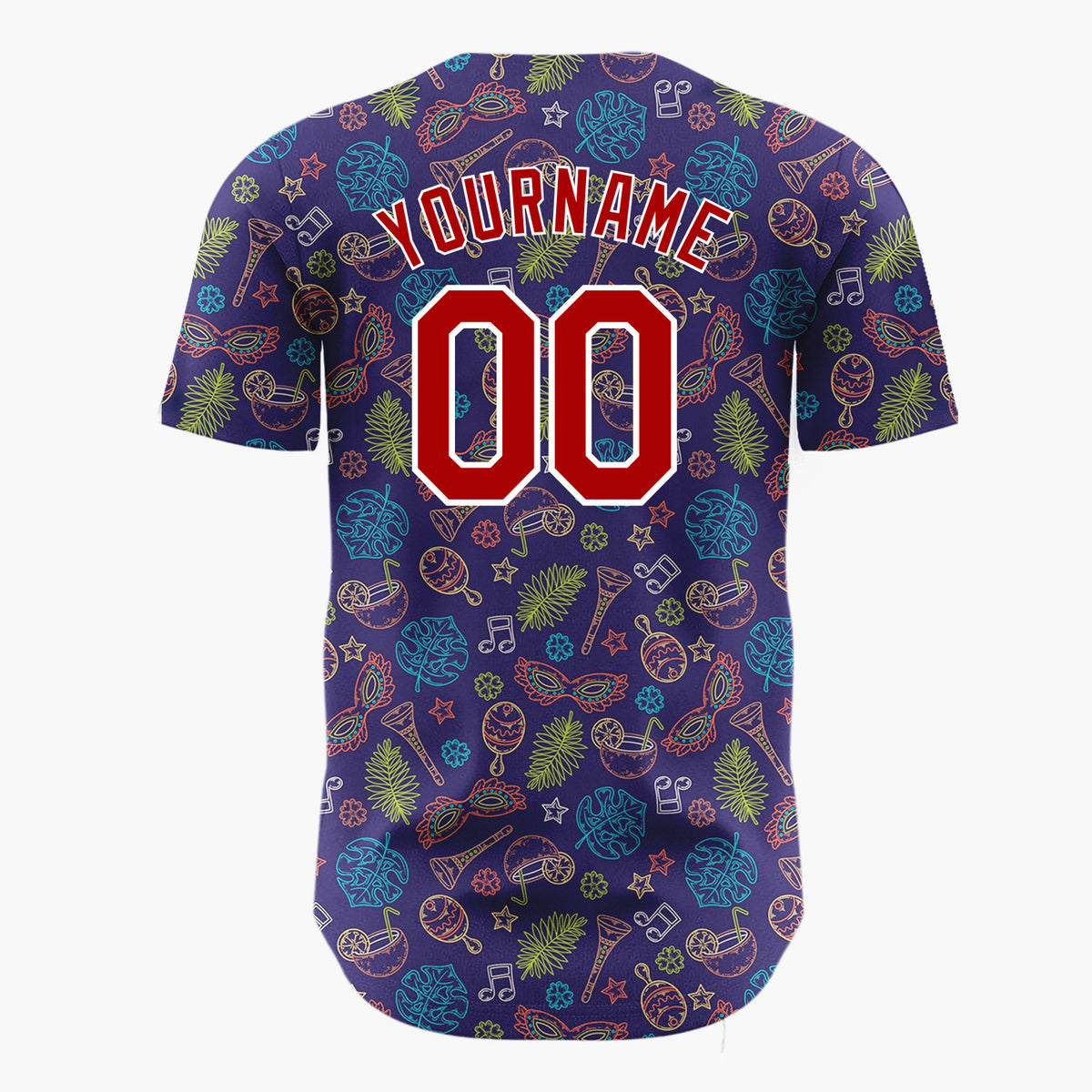 Custom Dark Blue Multicolor Outline Tropical Fiesta Pattern Christmas Baseball Jersey