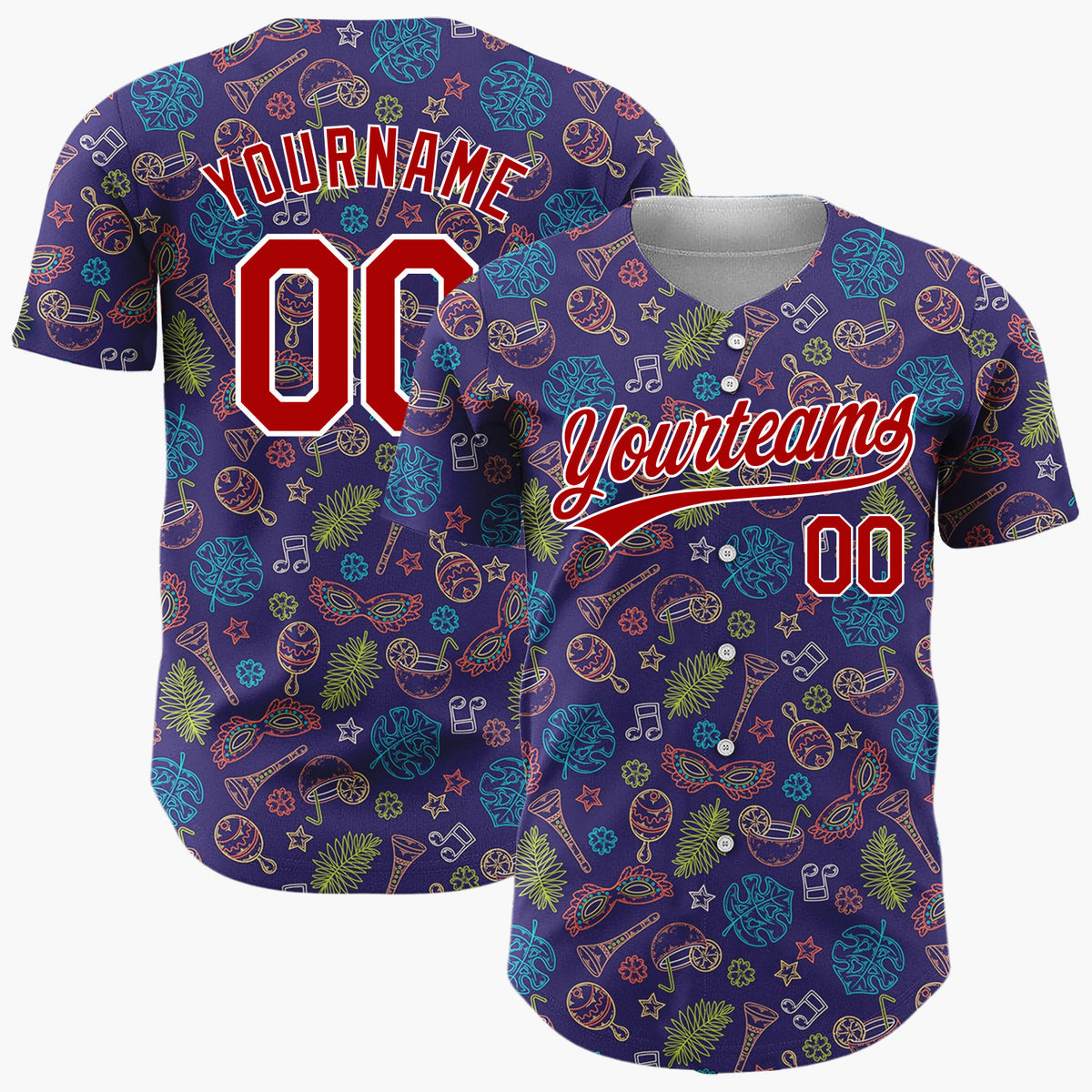 Custom Dark Blue Multicolor Outline Tropical Fiesta Pattern Christmas Baseball Jersey