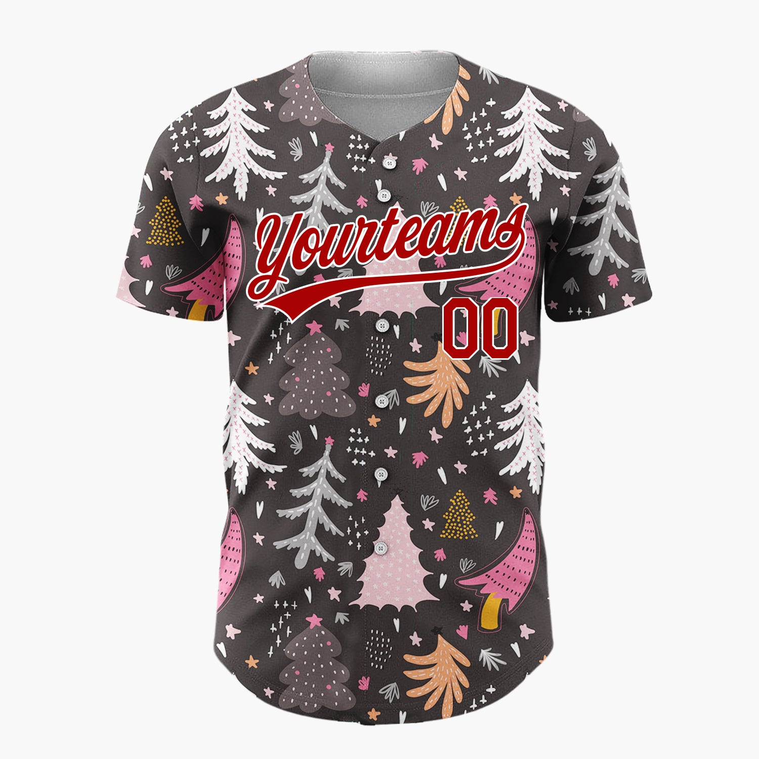 Custom Dark Gray Abstract Colorful Winter Trees Stars Modern Folk Christmas Baseball Jersey