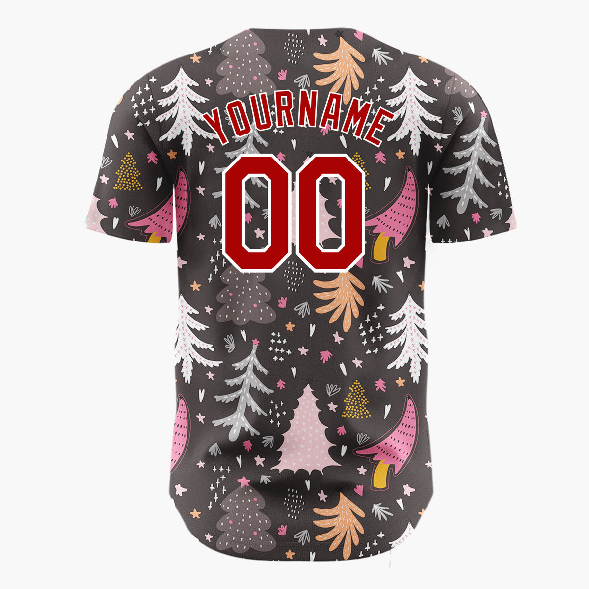 Custom Dark Gray Abstract Colorful Winter Trees Stars Modern Folk Christmas Baseball Jersey